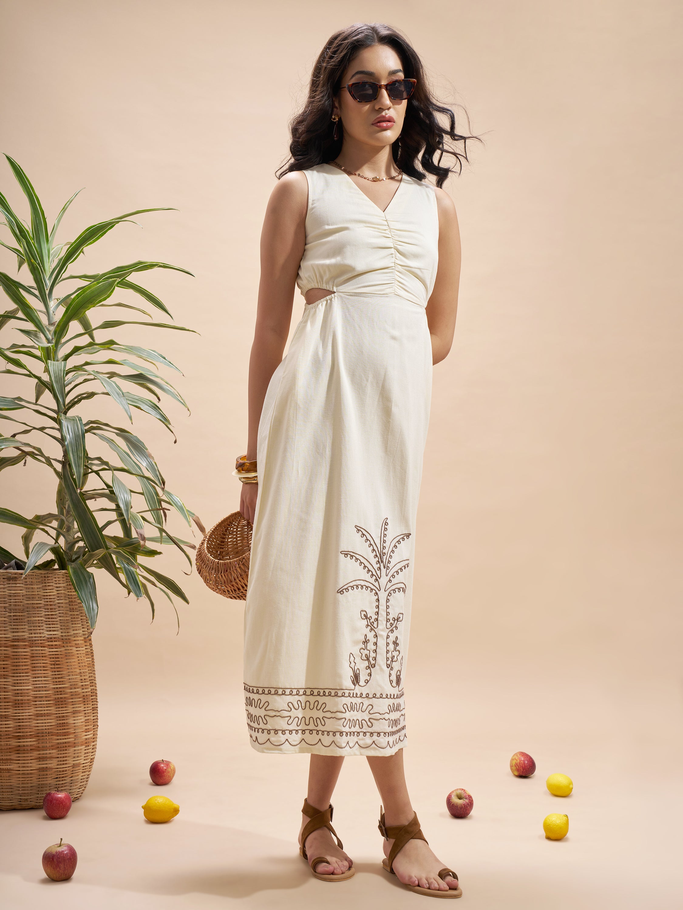 Vara By Vishudh Women Cream Embroidered Maxi Dress - Cream - Image 4