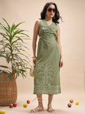 Vara By Vishudh Women Olive Embroidered Maxi Dress - Olive - Image 1