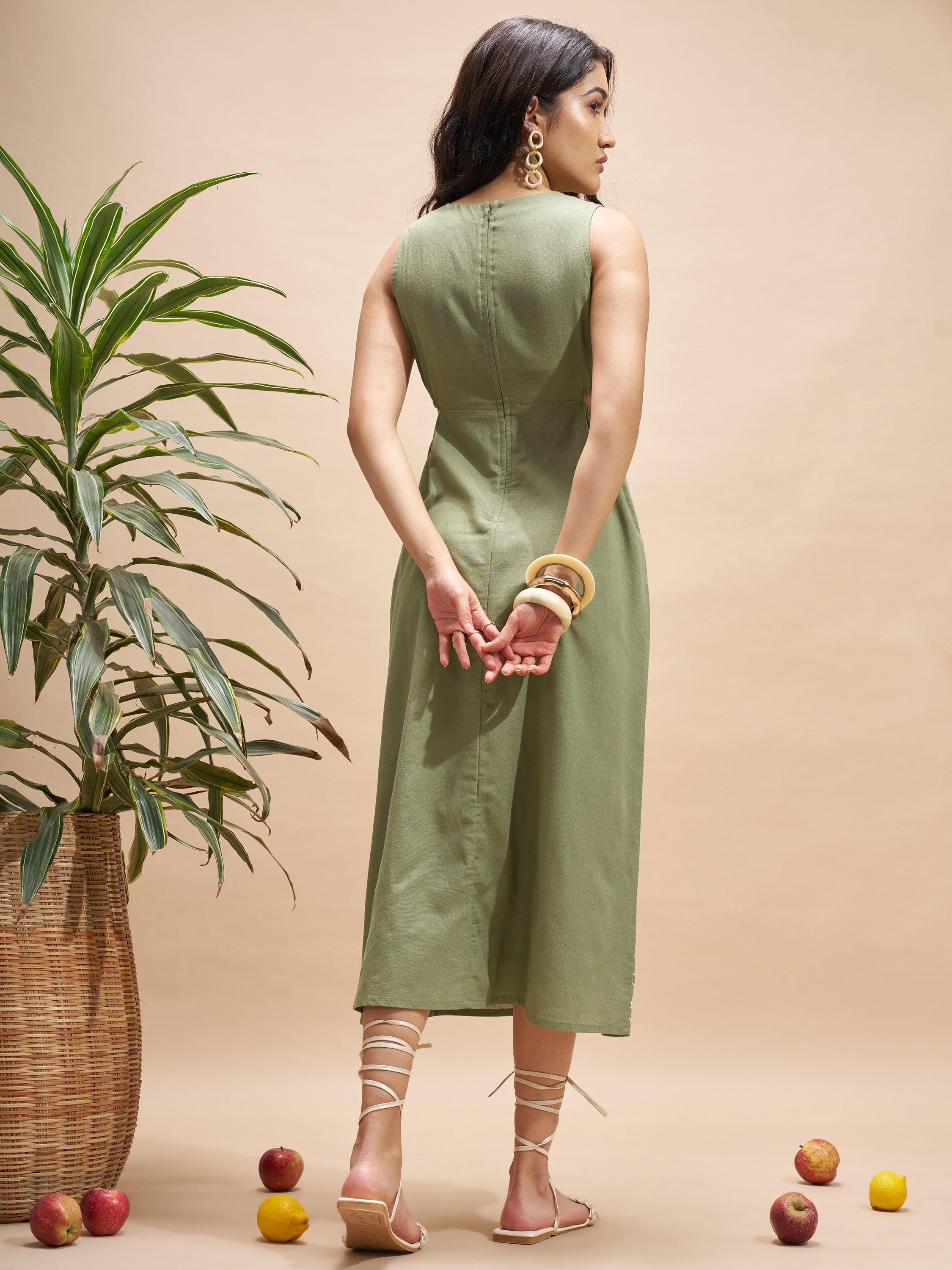 Vara By Vishudh Women Olive Embroidered Maxi Dress - Olive - Image 3