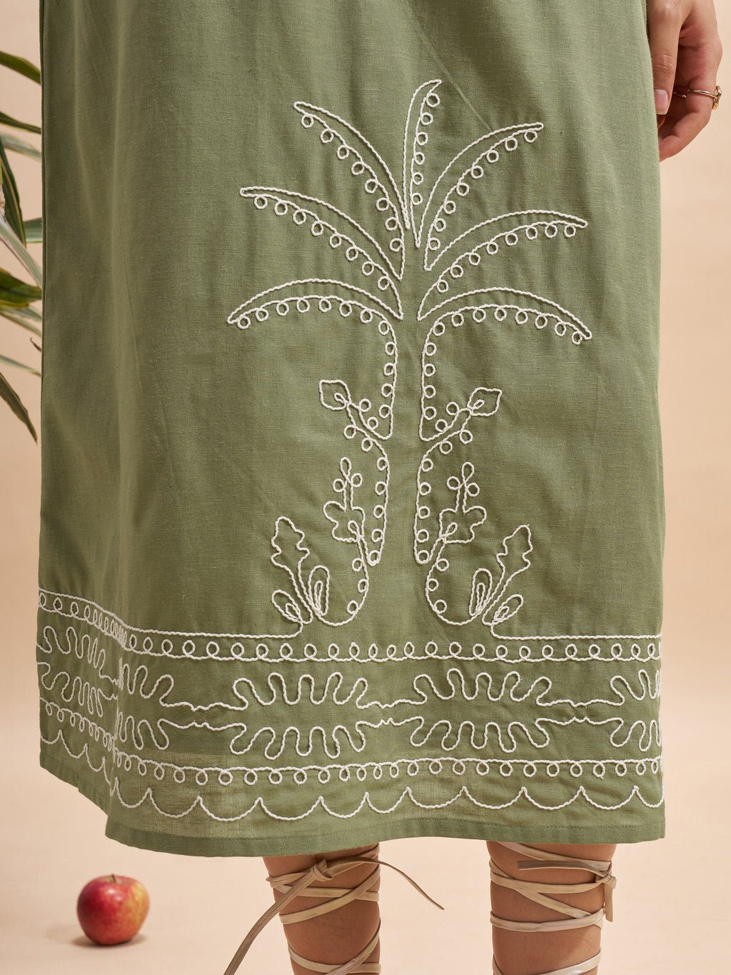 Vara By Vishudh Women Olive Embroidered Maxi Dress - Olive - Image 6