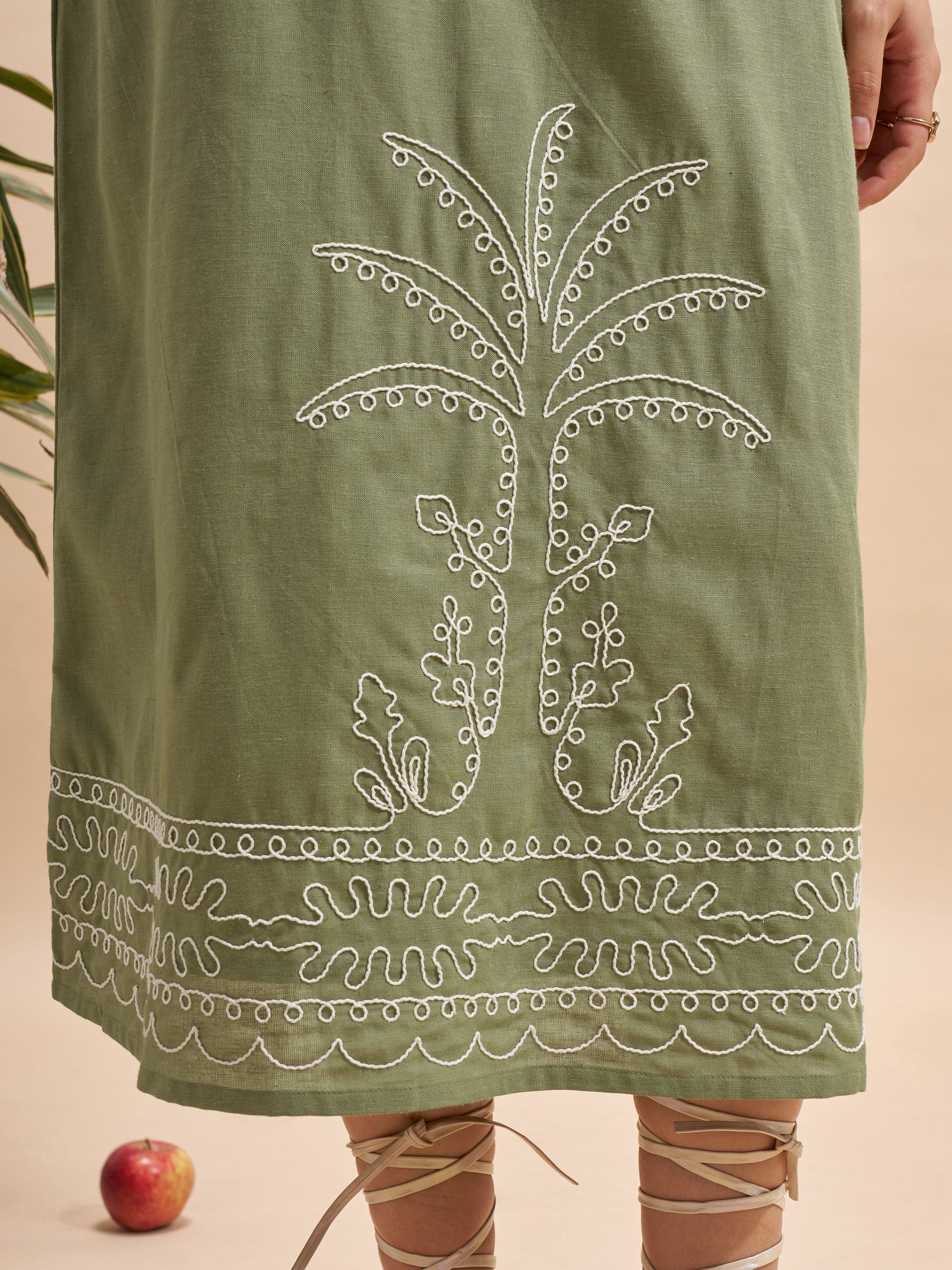 Vara By Vishudh Women Olive Embroidered Maxi Dress - Olive - Image 6