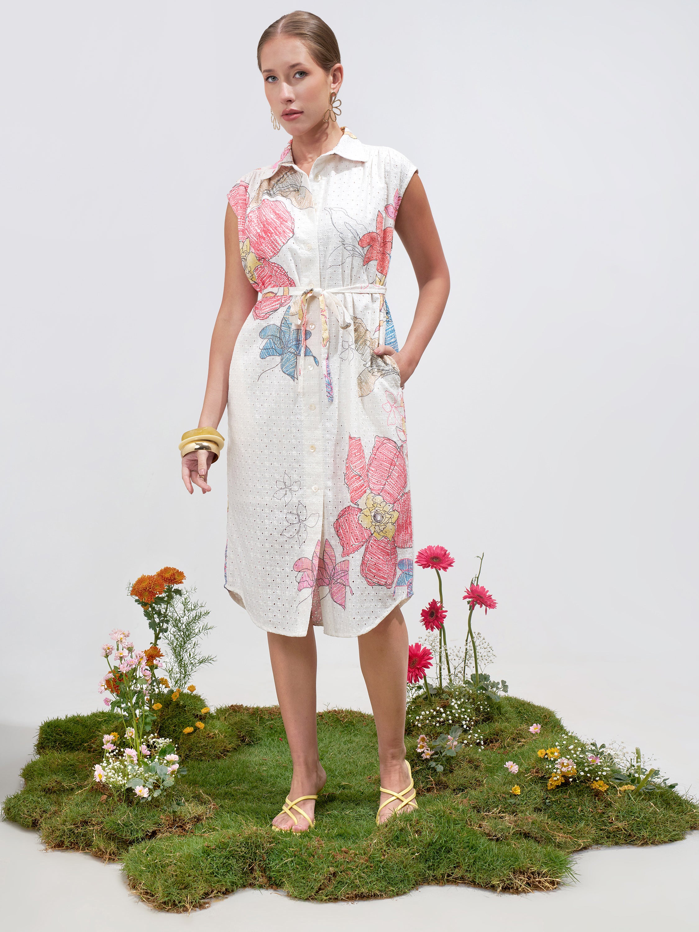 Vara By Vishudh Women Off White Printed ShirtDress - Off White - Image 1