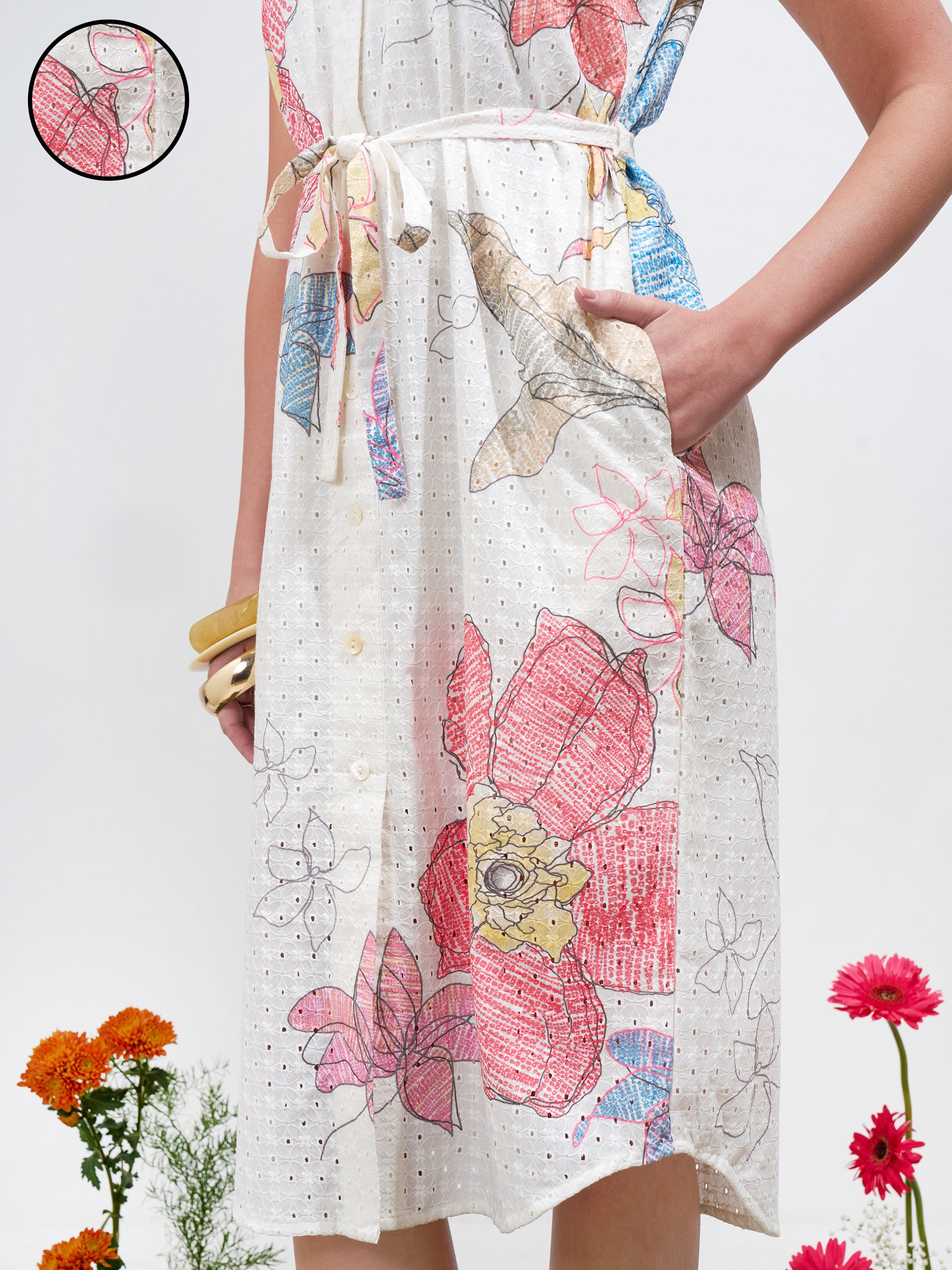 Vara By Vishudh Women Off White Printed ShirtDress - Off White - Image 5