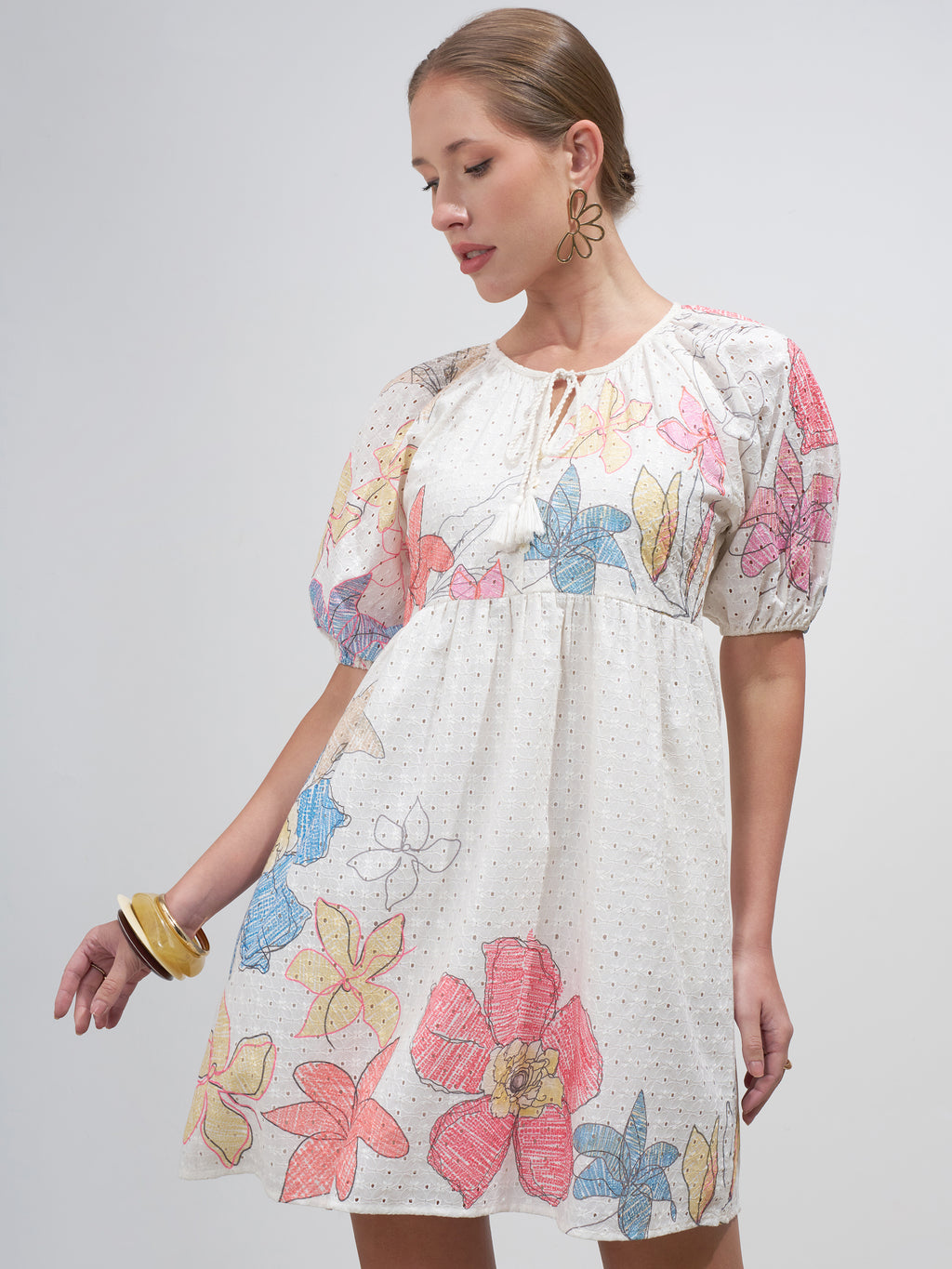 Vara By Vishudh Women Off White Printed Fit and FlareDress - Off White - Image 1