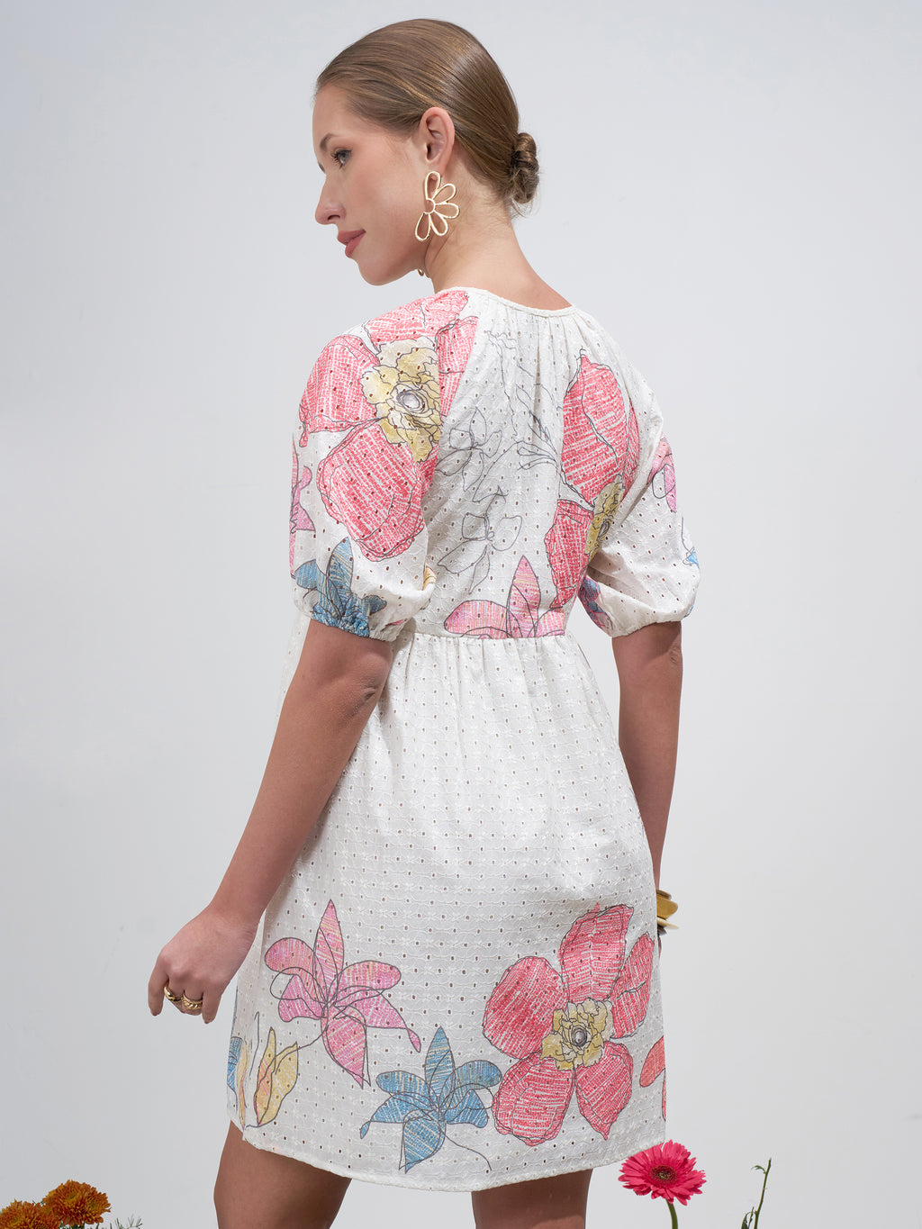 Vara By Vishudh Women Off White Printed Fit and FlareDress - Off White - Image 3