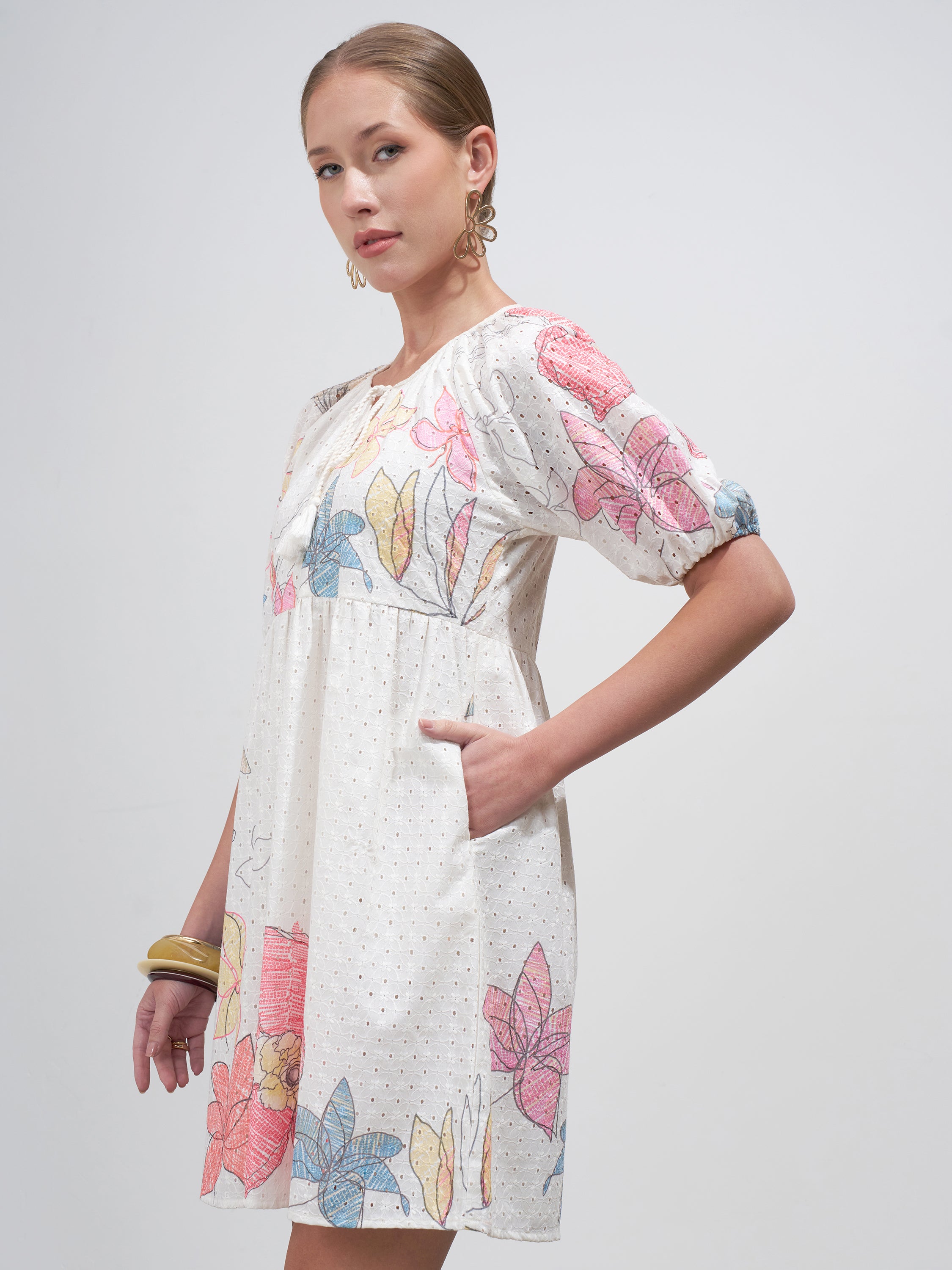 Vara By Vishudh Women Off White Printed Fit and FlareDress - Off White - Image 4