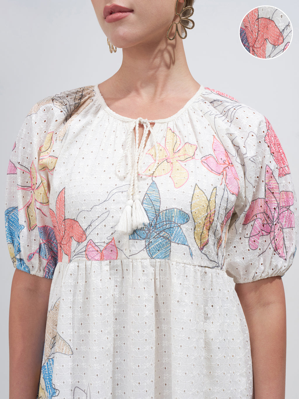 Vara By Vishudh Women Off White Printed Fit and FlareDress - Off White - Image 5