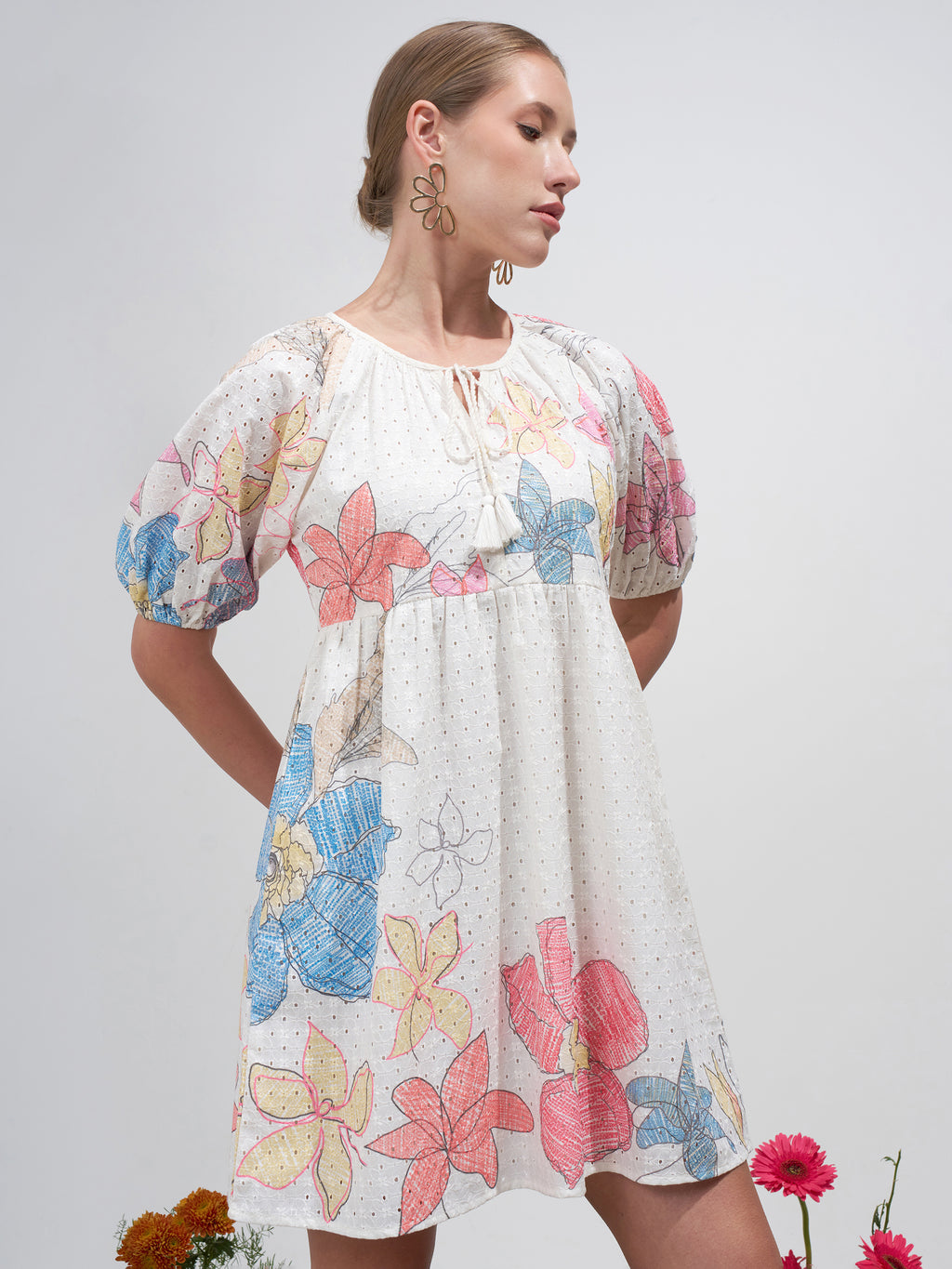 Vara By Vishudh Women Off White Printed Fit and FlareDress - Off White - Image 6