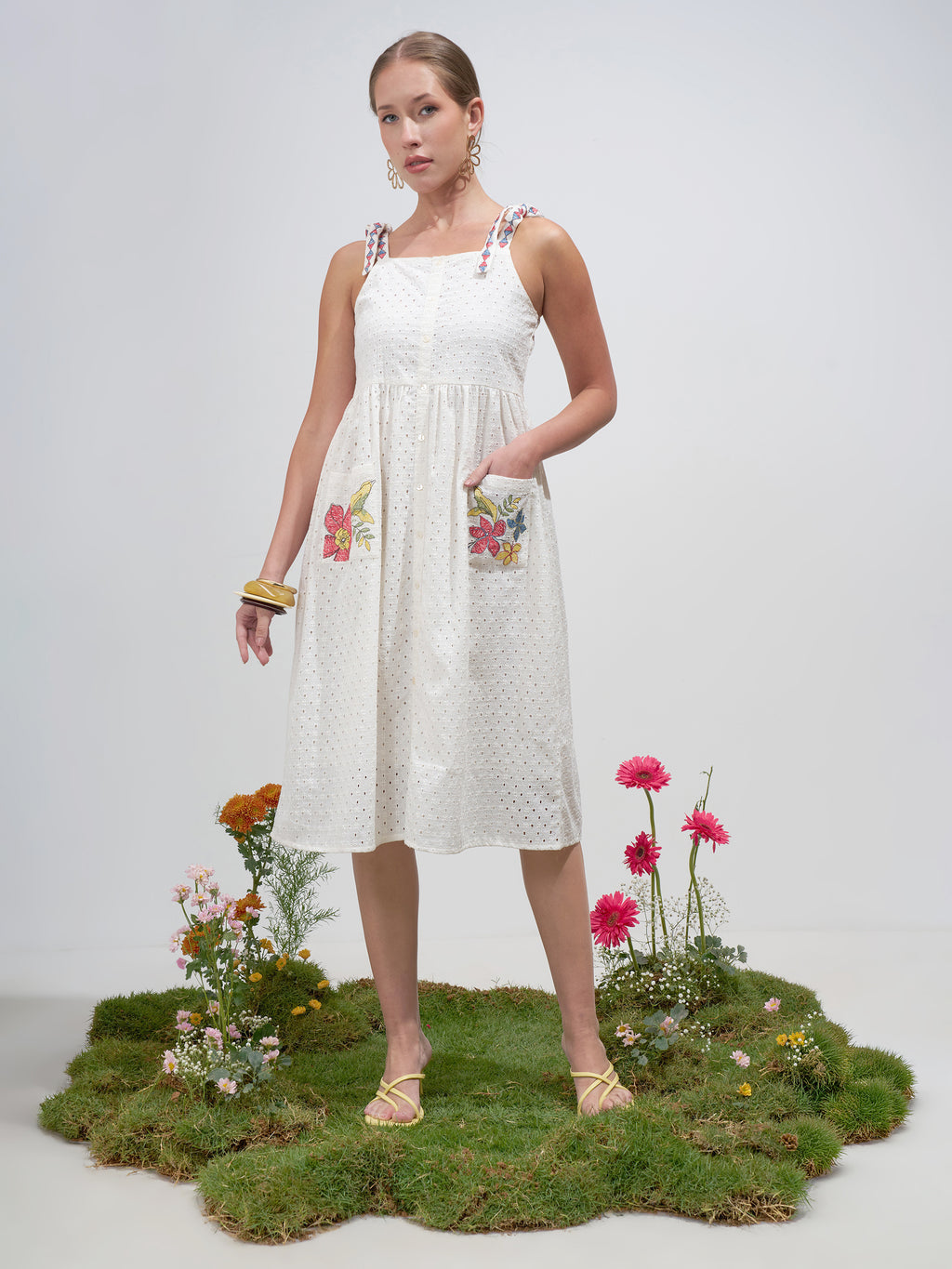 Vara By Vishudh Women Off White Embroidered Fit and FlareDress - Off White - Image 1