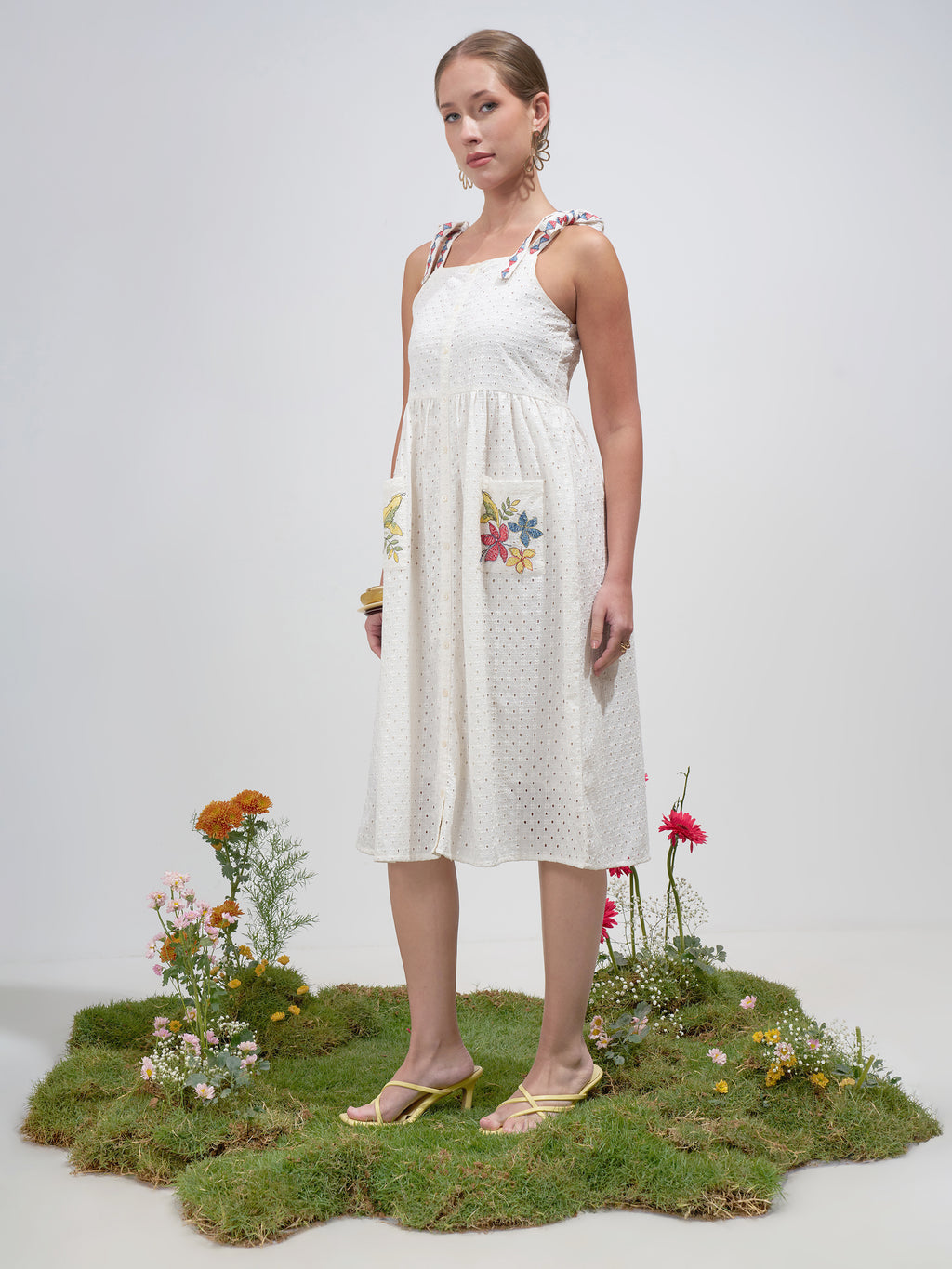 Vara By Vishudh Women Off White Embroidered Fit and FlareDress - Off White - Image 2