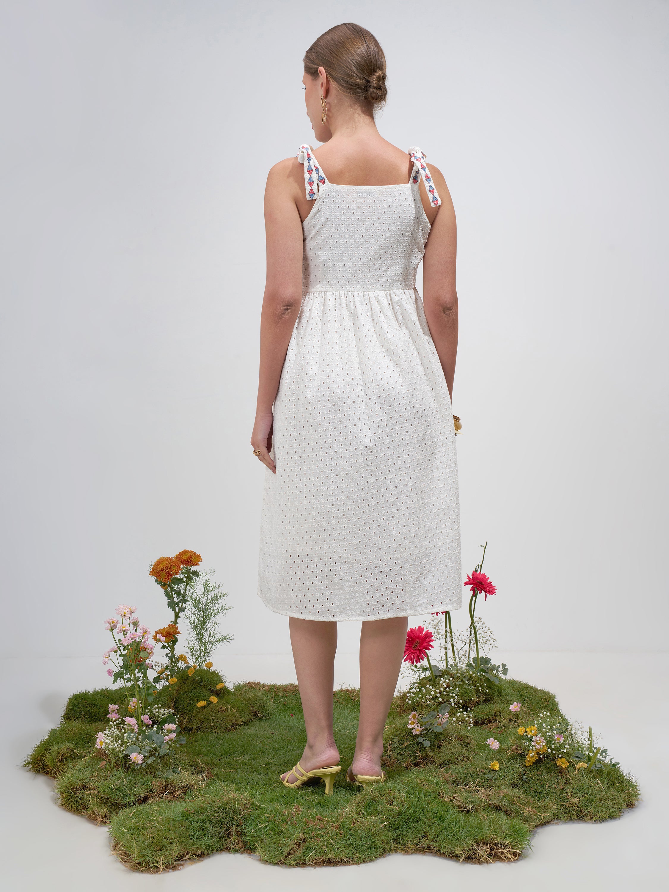 Vara By Vishudh Women Off White Embroidered Fit and FlareDress - Off White - Image 3