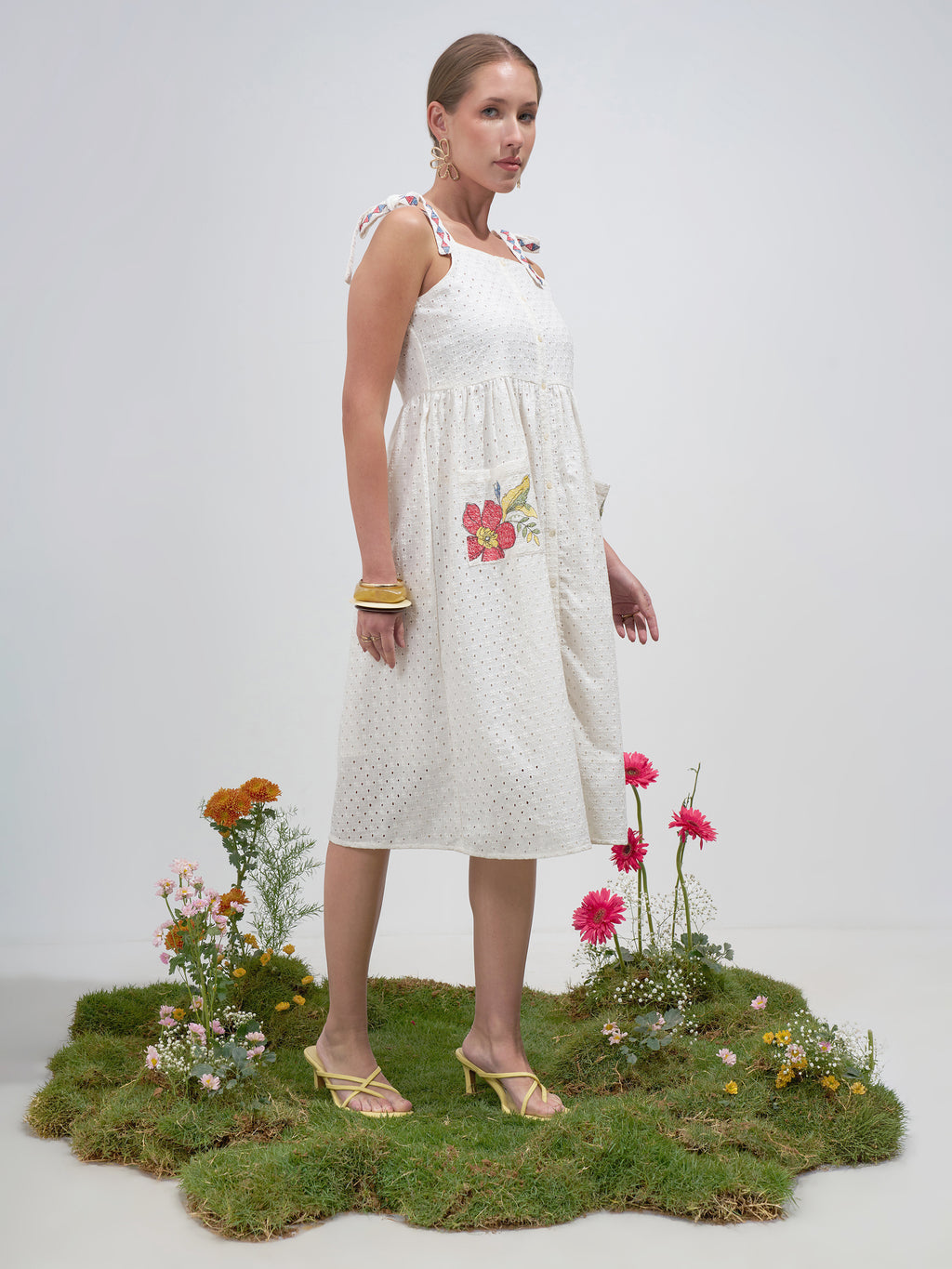 Vara By Vishudh Women Off White Embroidered Fit and FlareDress - Off White - Image 4