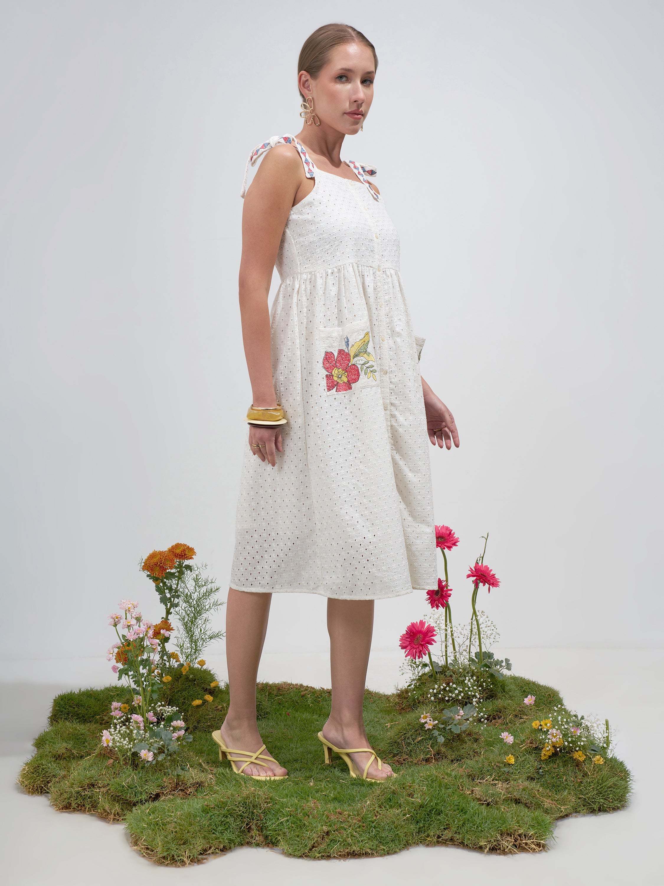 Vara By Vishudh Women Off White Embroidered Fit and FlareDress - Off White - Image 4
