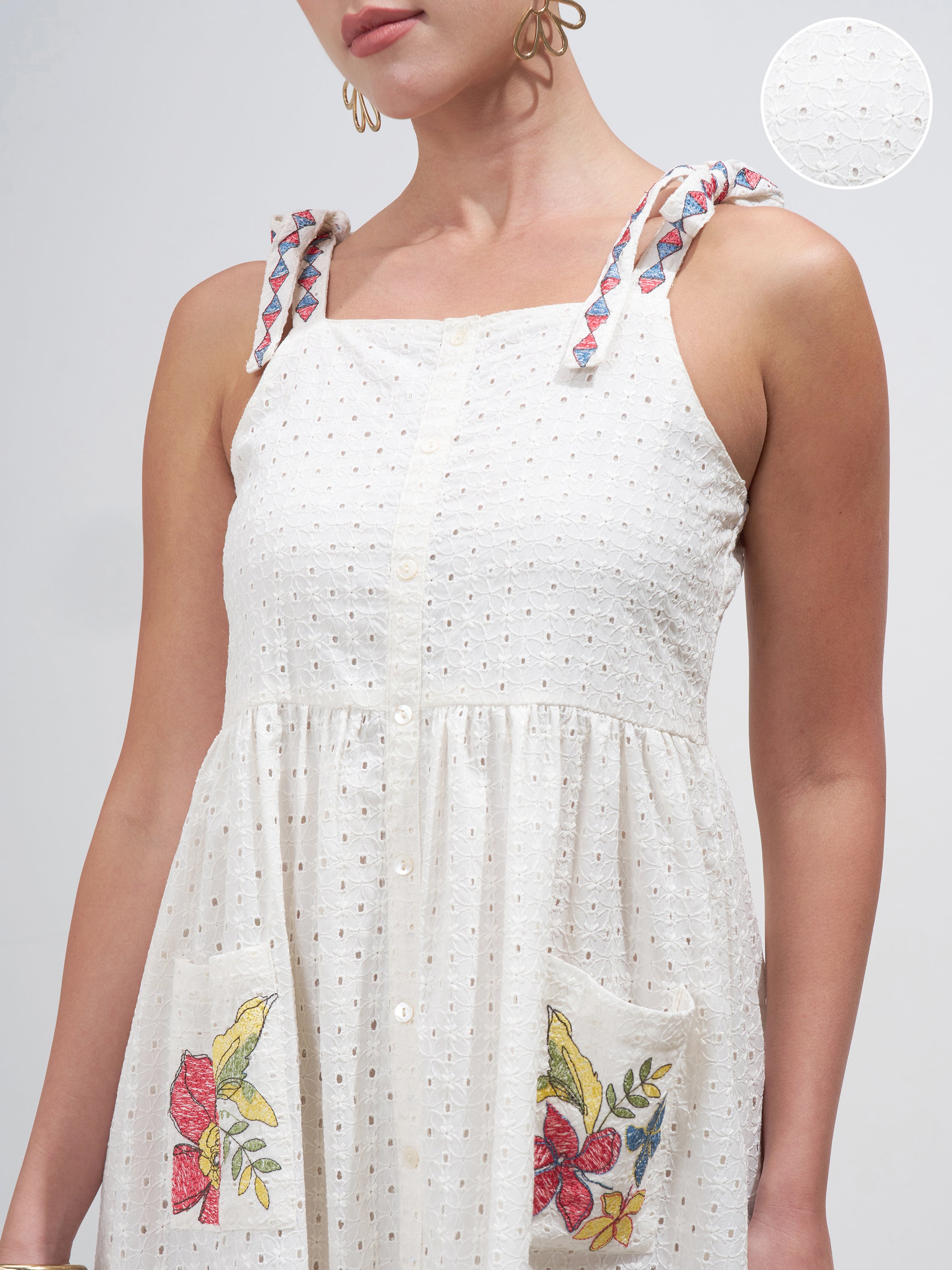 Vara By Vishudh Women Off White Embroidered Fit and FlareDress - Off White - Image 5
