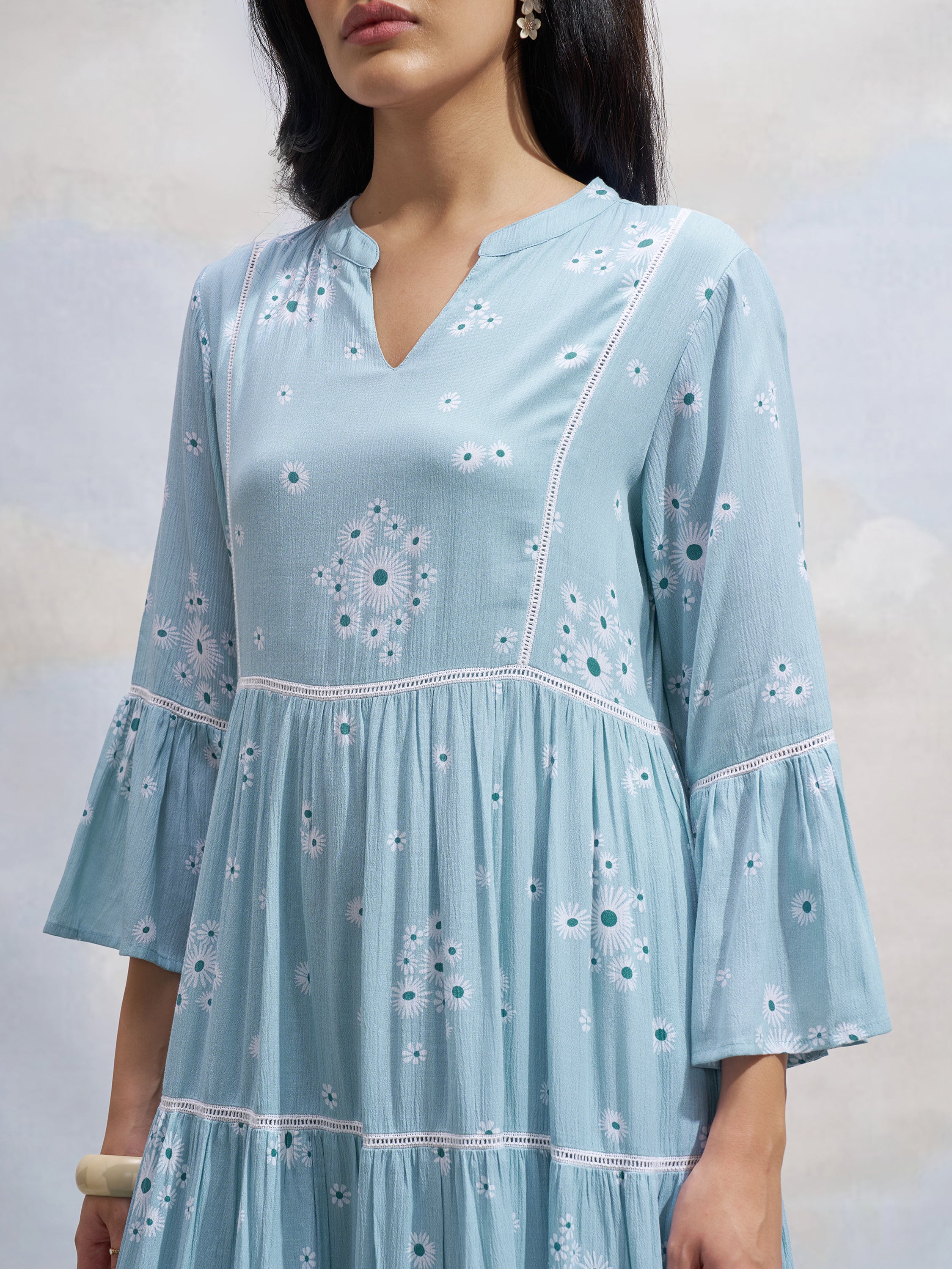 Vara By Vishudh Women Blue Printed Fit and Flare Dress - Blue - Image 5