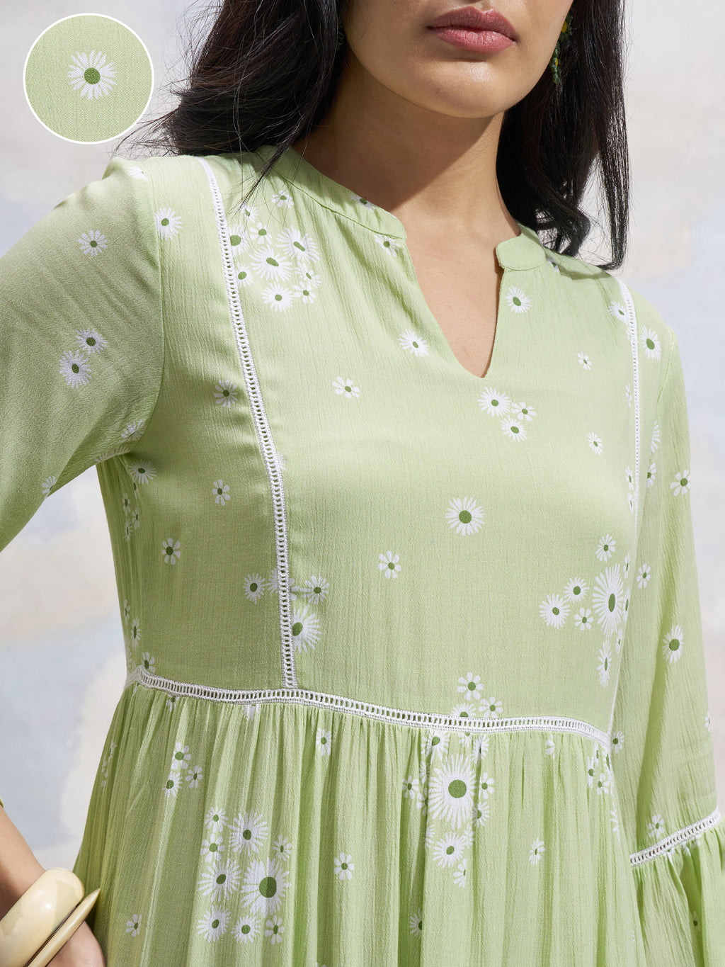 Vara By Vishudh Women Green Printed Fit and Flare Dress - Green - Image 5