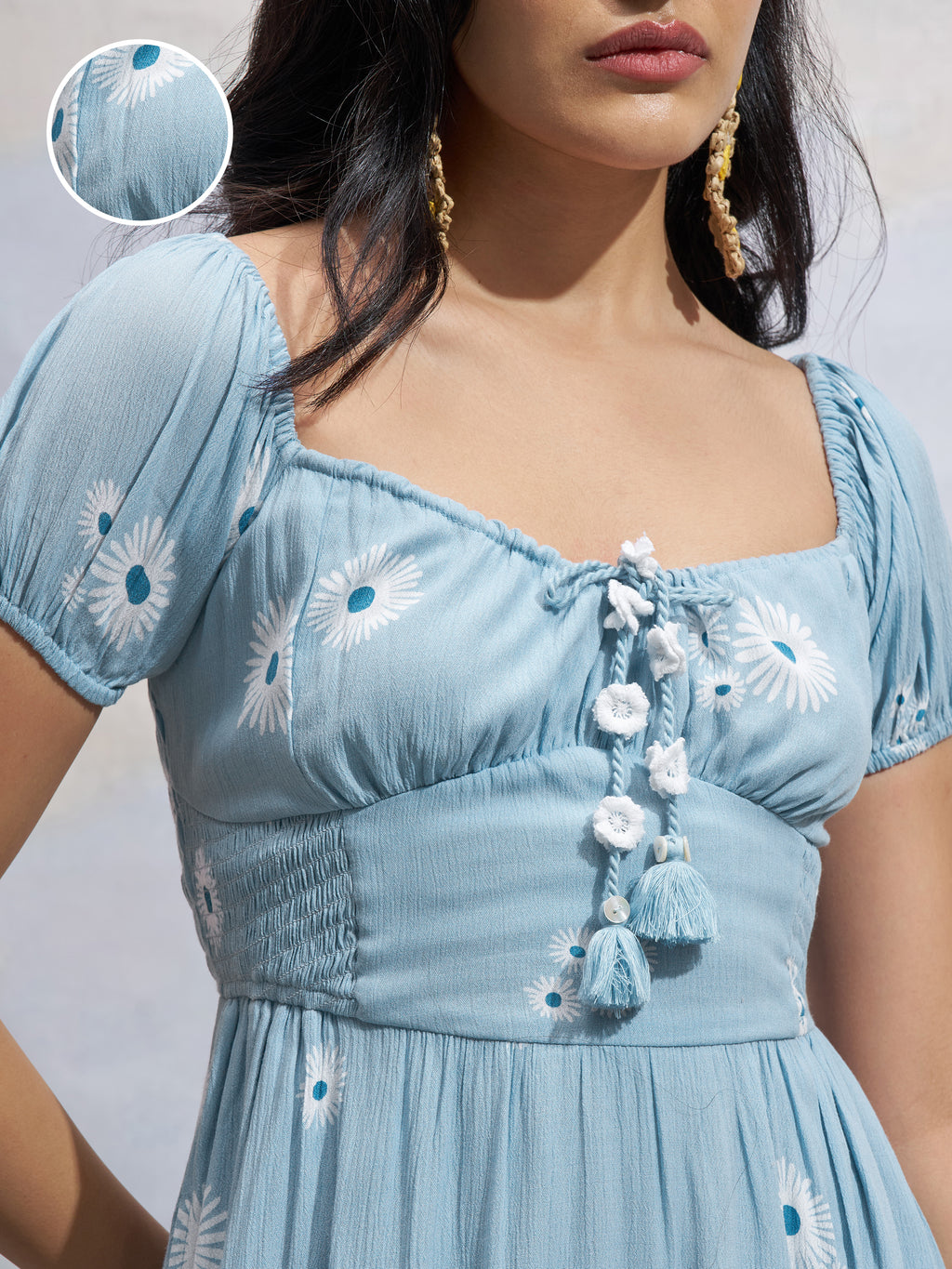 Vara By Vishudh Women Blue Printed Drop Waist Dress - Blue - Image 5