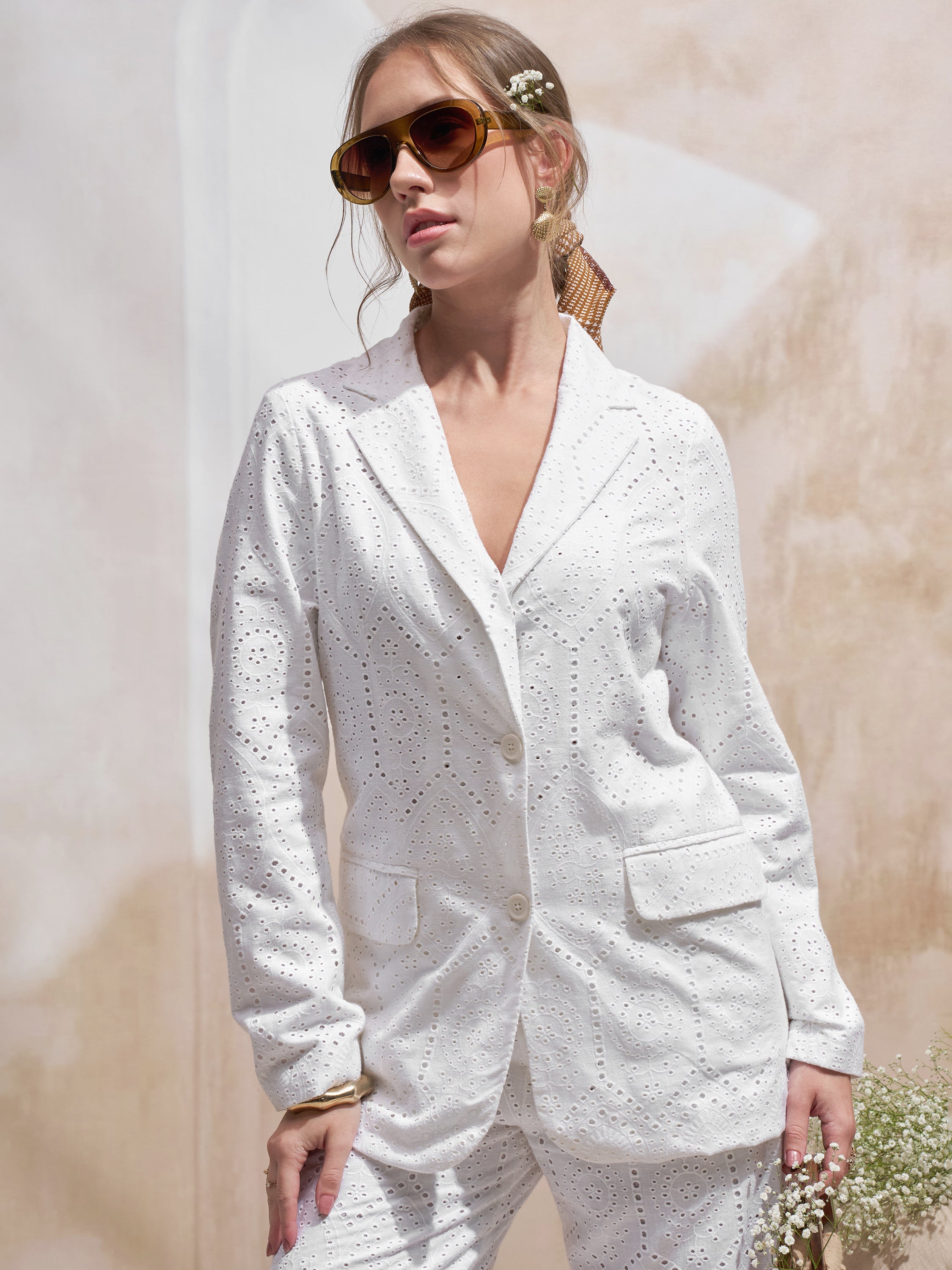 Vara By Vishudh Women White Open Front Blazer - White - Image 1