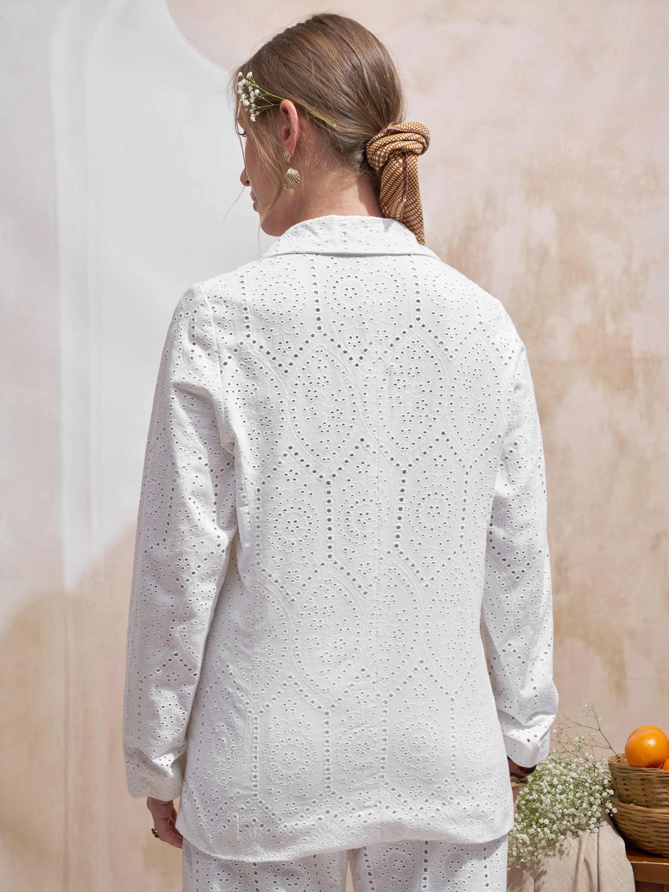 Vara By Vishudh Women White Open Front Blazer - White - Image 3