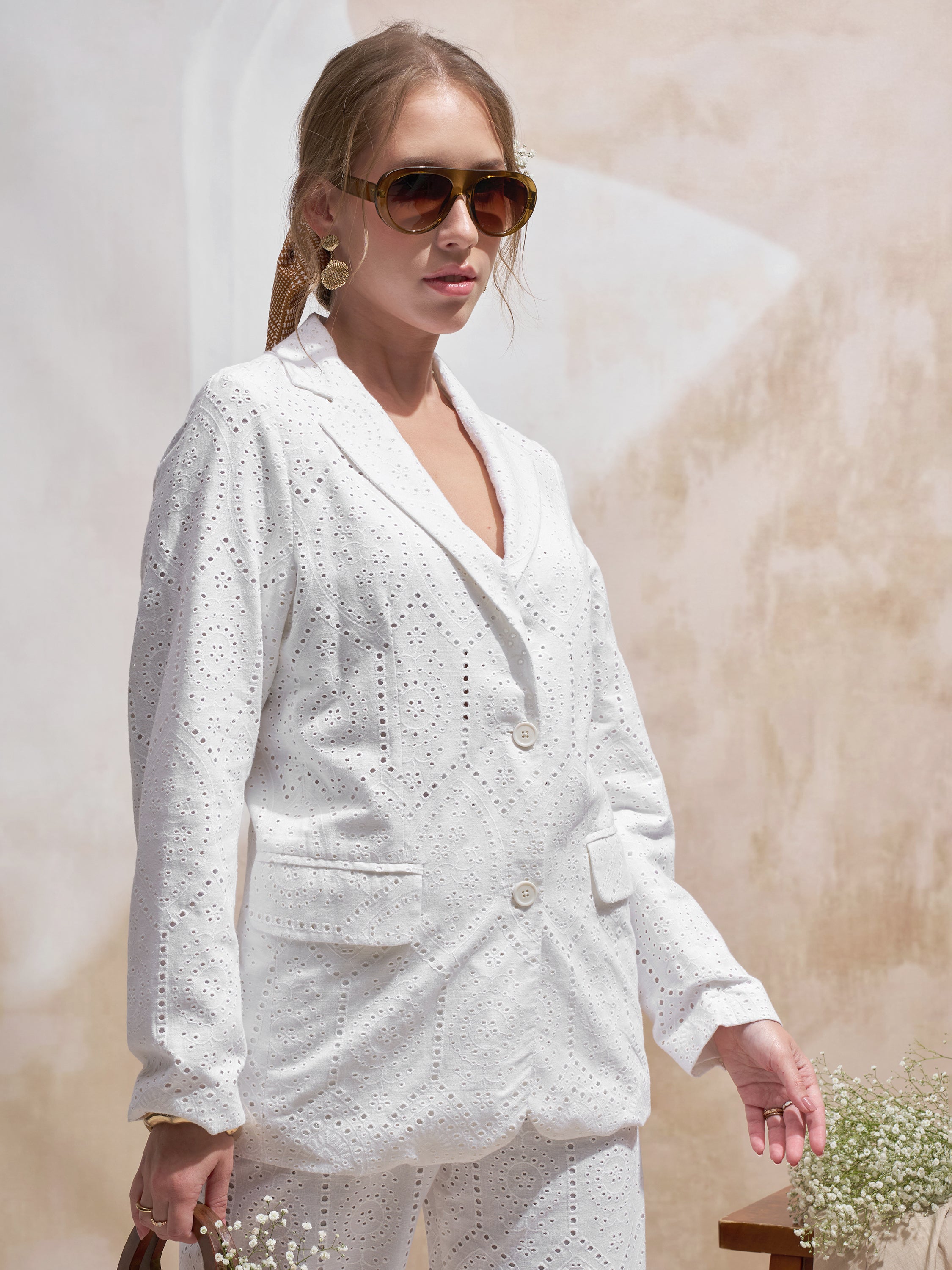 Vara By Vishudh Women White Open Front Blazer - White - Image 6