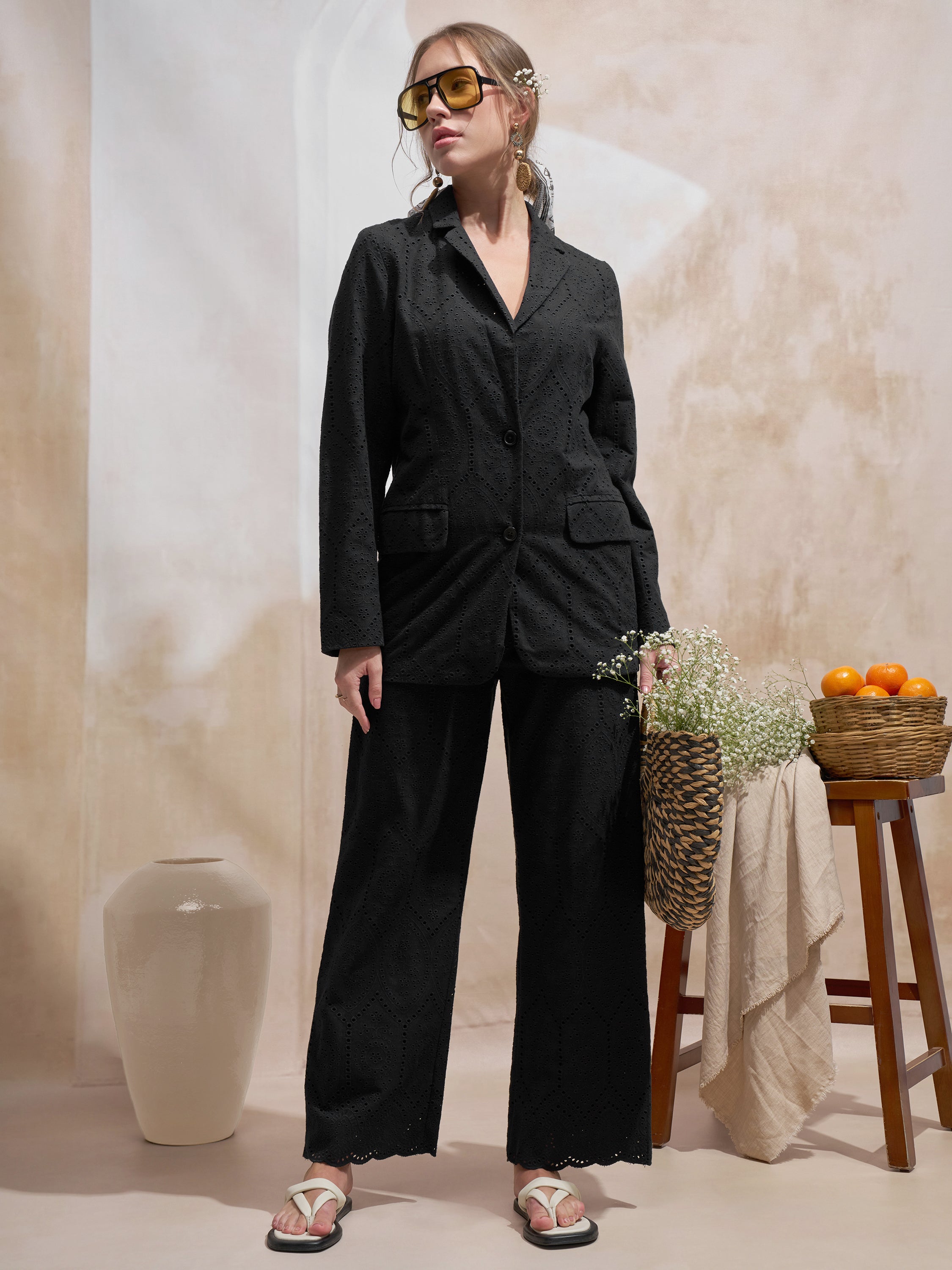 Vara By Vishudh Women Black Open Front Blazer - Black - Image 2