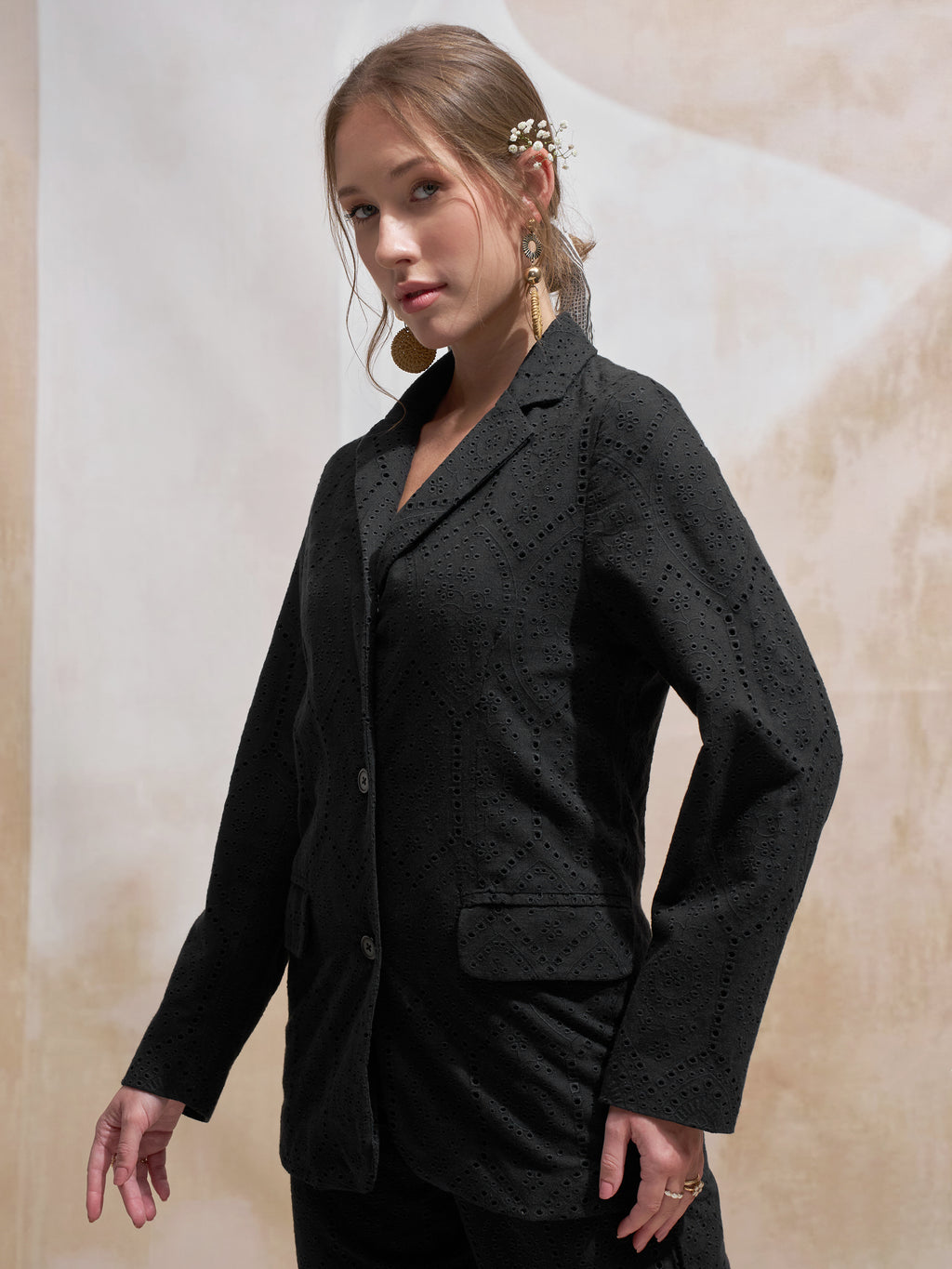 Vara By Vishudh Women Black Open Front Blazer - Black - Image 4
