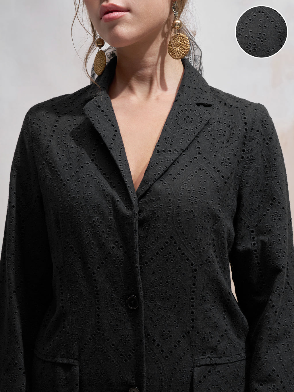 Vara By Vishudh Women Black Open Front Blazer - Black - Image 5