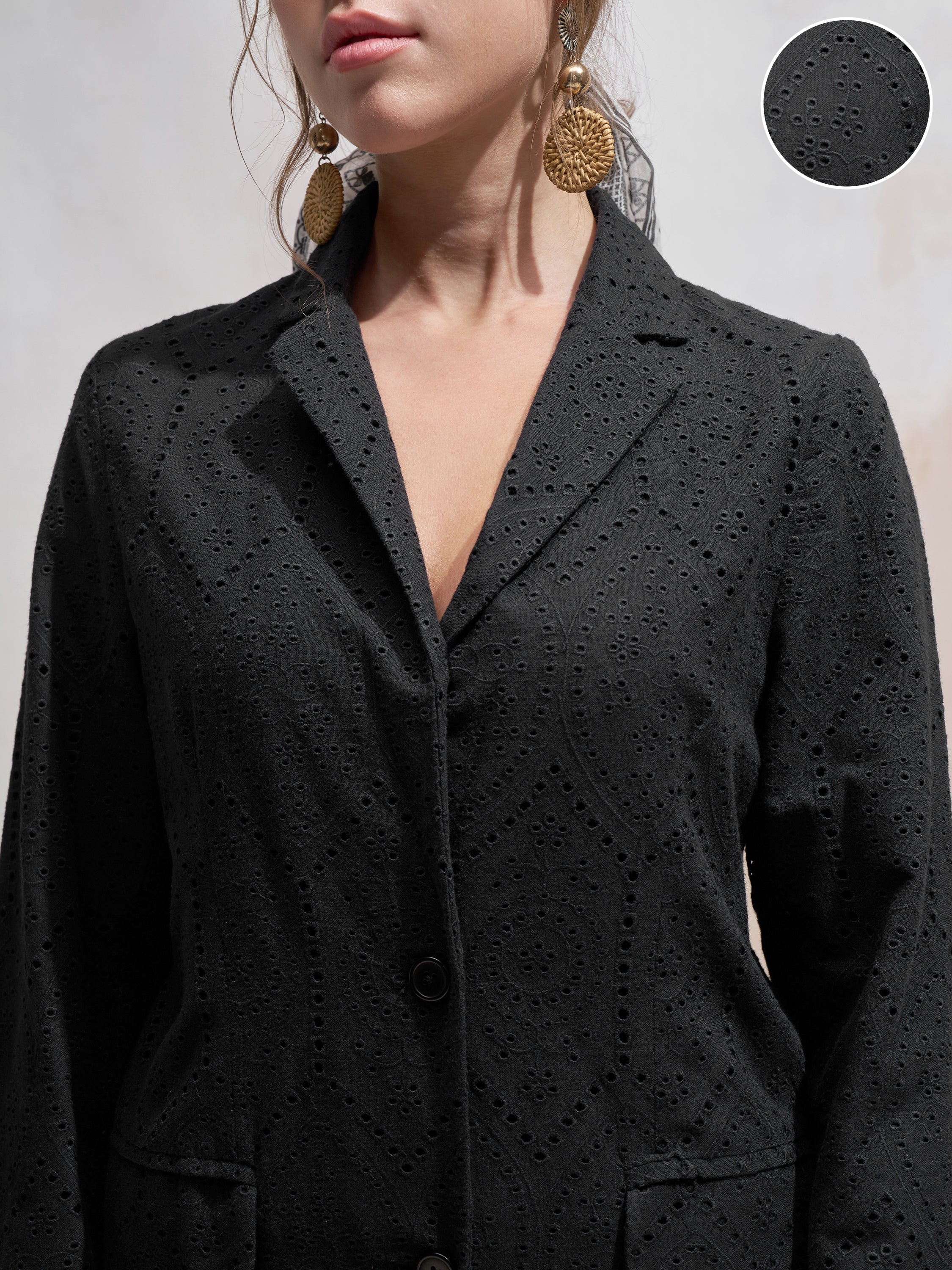 Vara By Vishudh Women Black Open Front Blazer - Black - Image 5