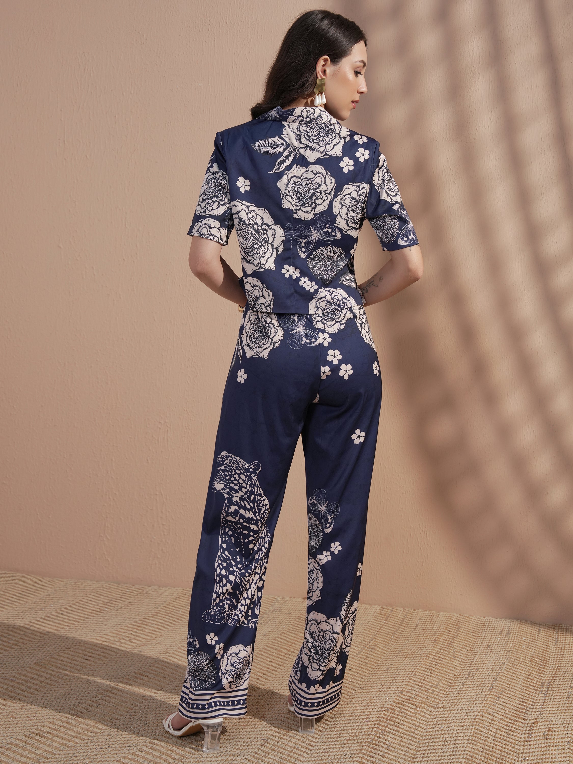 Vara By Vishudh Women Navy Blue Top With Trouser - Navy Blue - Image 3