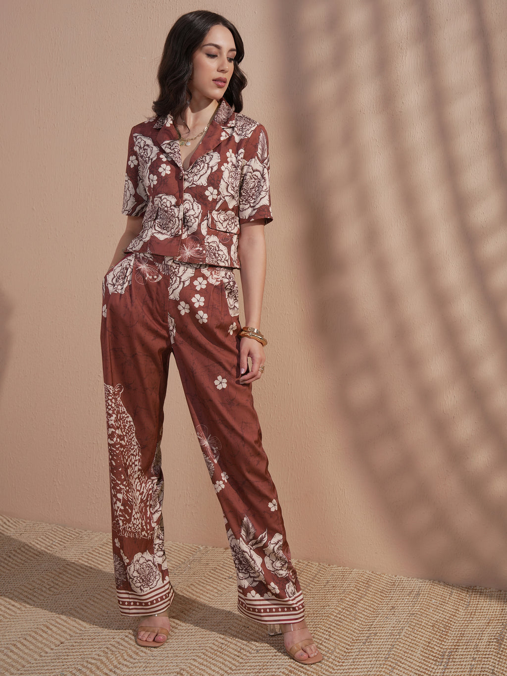 Vara By Vishudh Women Brown Top With Trouser - Brown - Image 1