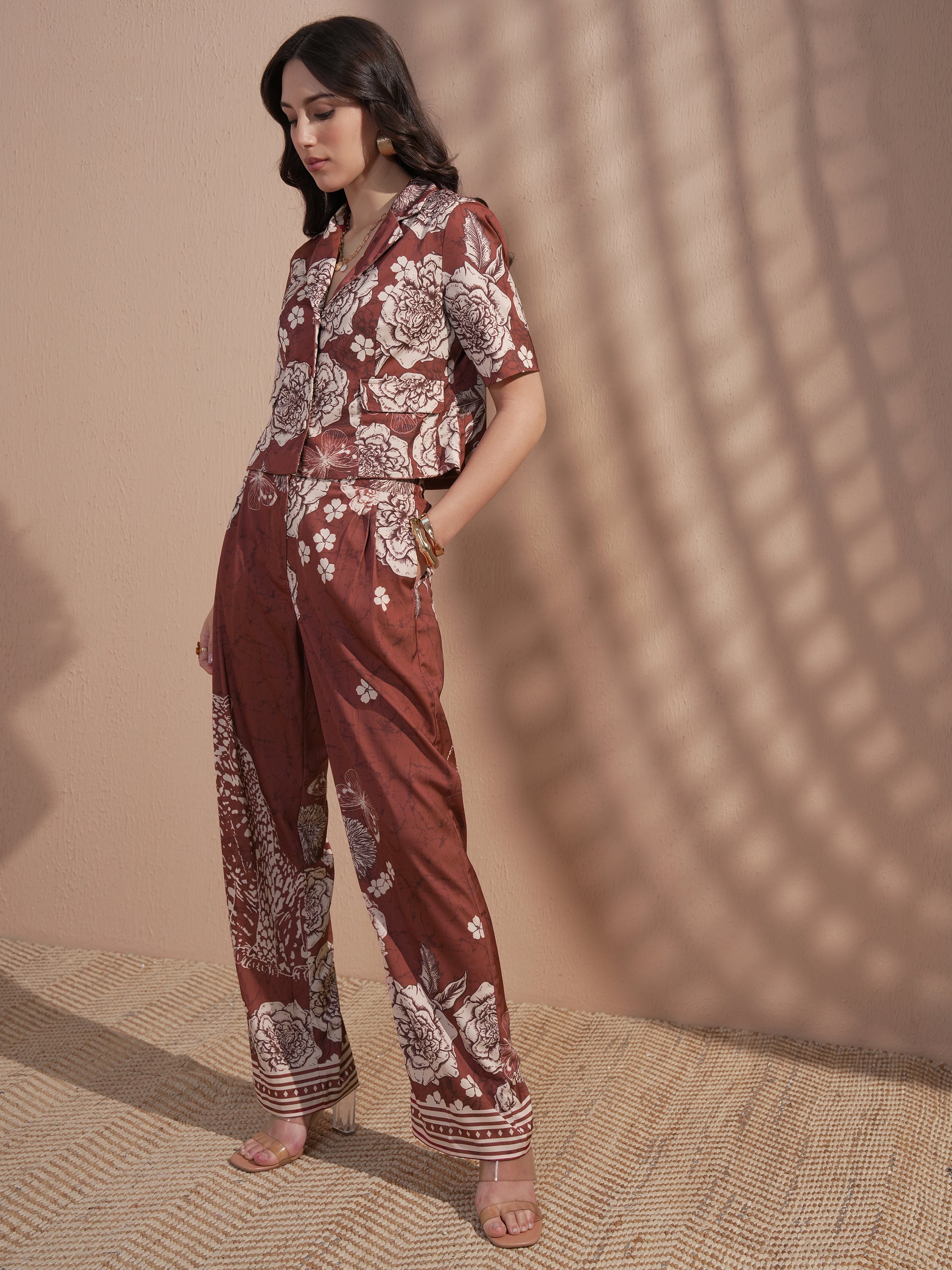 Vara By Vishudh Women Brown Top With Trouser - Brown - Image 2