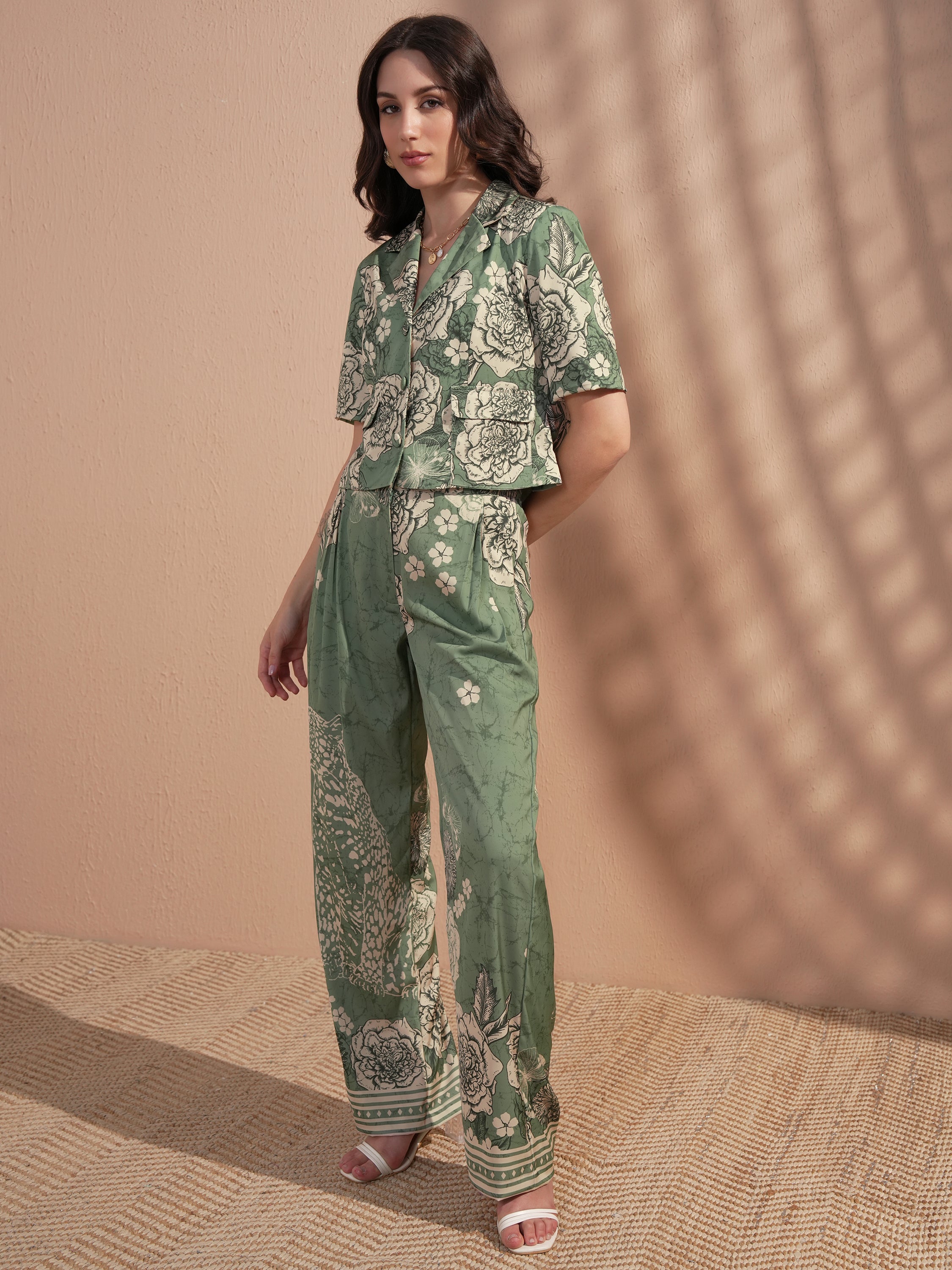 Vara By Vishudh Women Green Top With Trouser - Green - Image 2