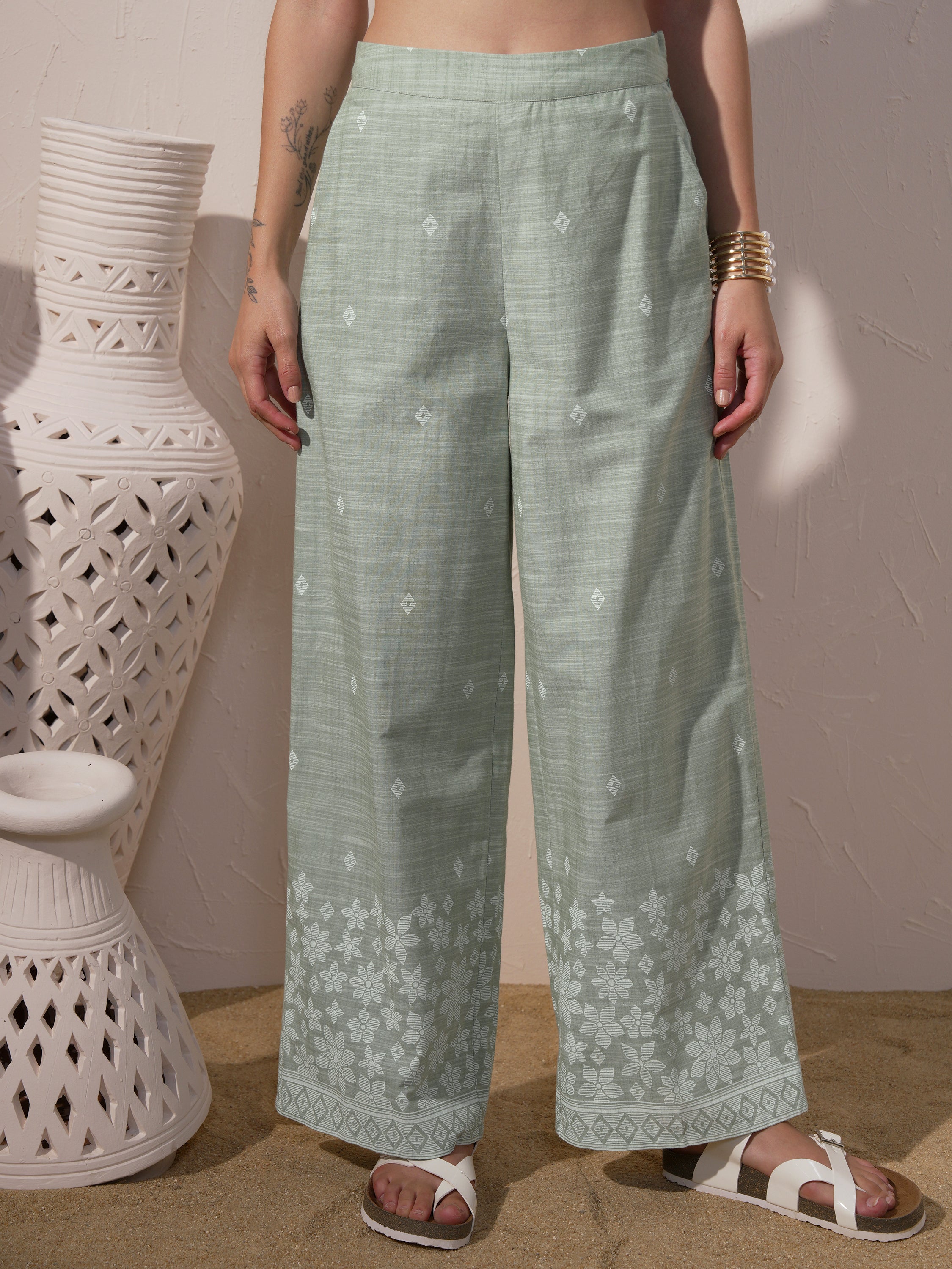 Vara By Vishudh Women Green Top With Trouser - Green - Image 8