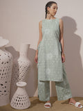 Vara By Vishudh Women Green Printed Kurta With Palazzo - Green - Image 1
