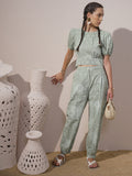 Vara By Vishudh Women Green Top With Joggers - Green - Image 1