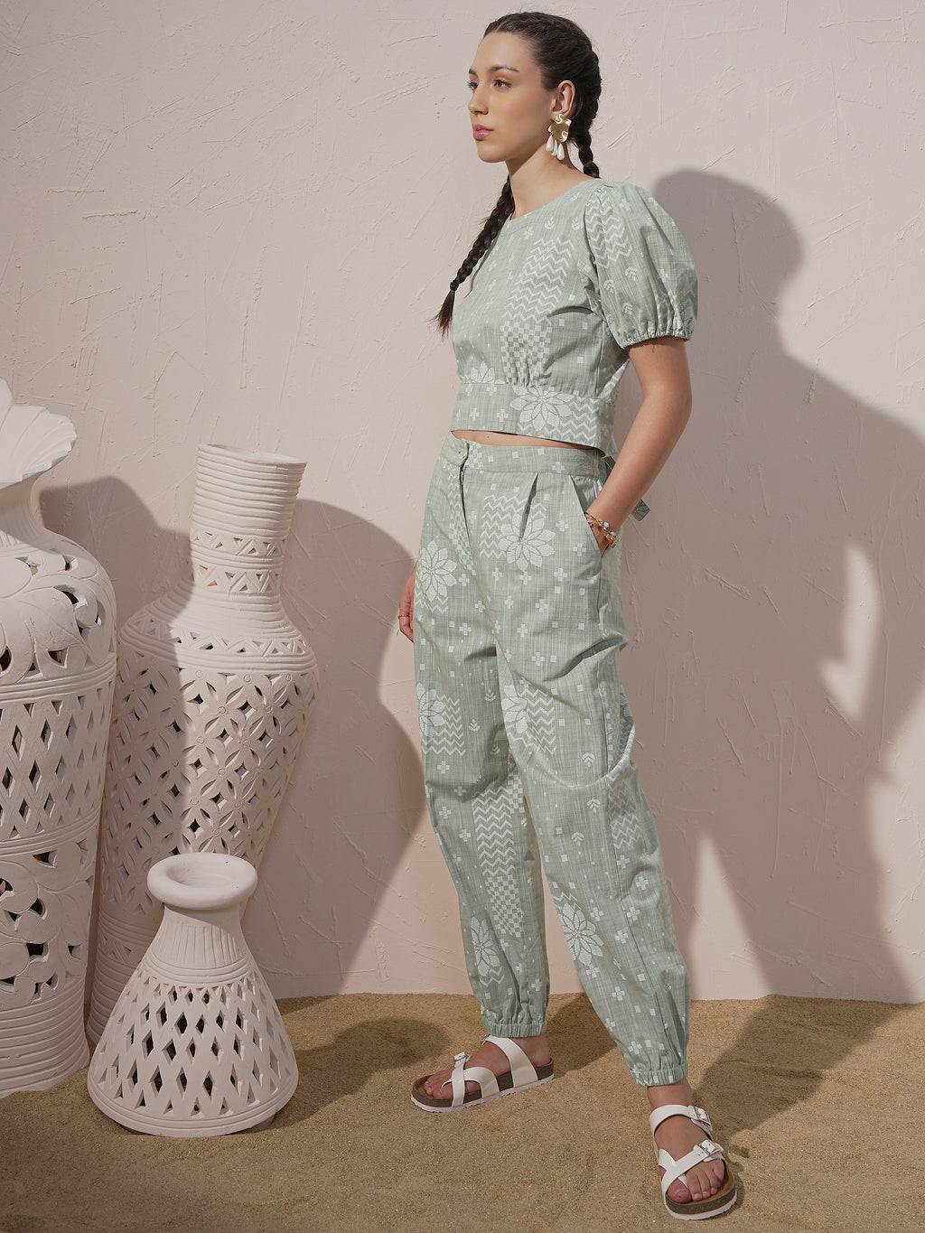 Vara By Vishudh Women Green Top With Joggers - Green - Image 2