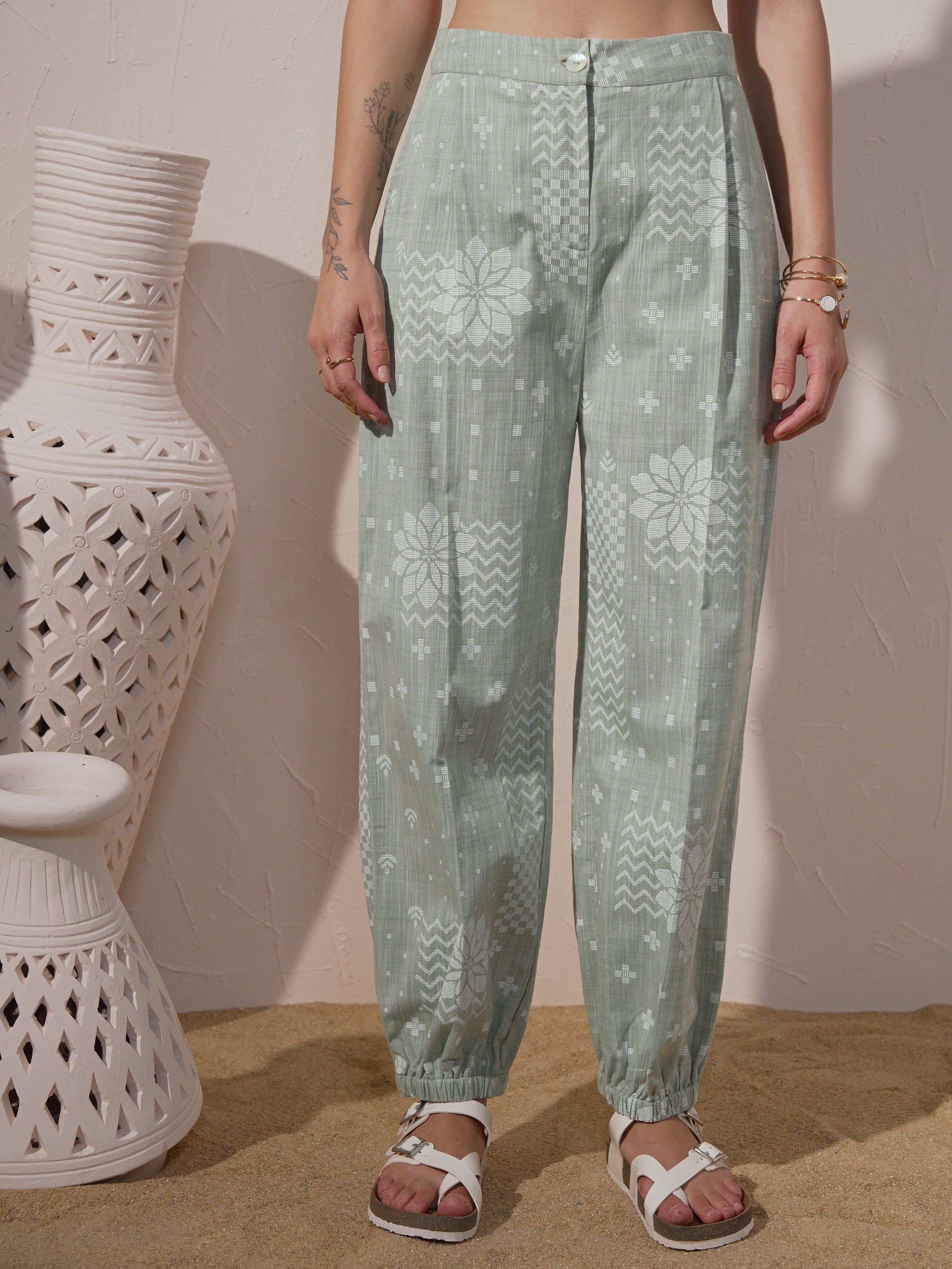Vara By Vishudh Women Green Top With Joggers - Green - Image 7