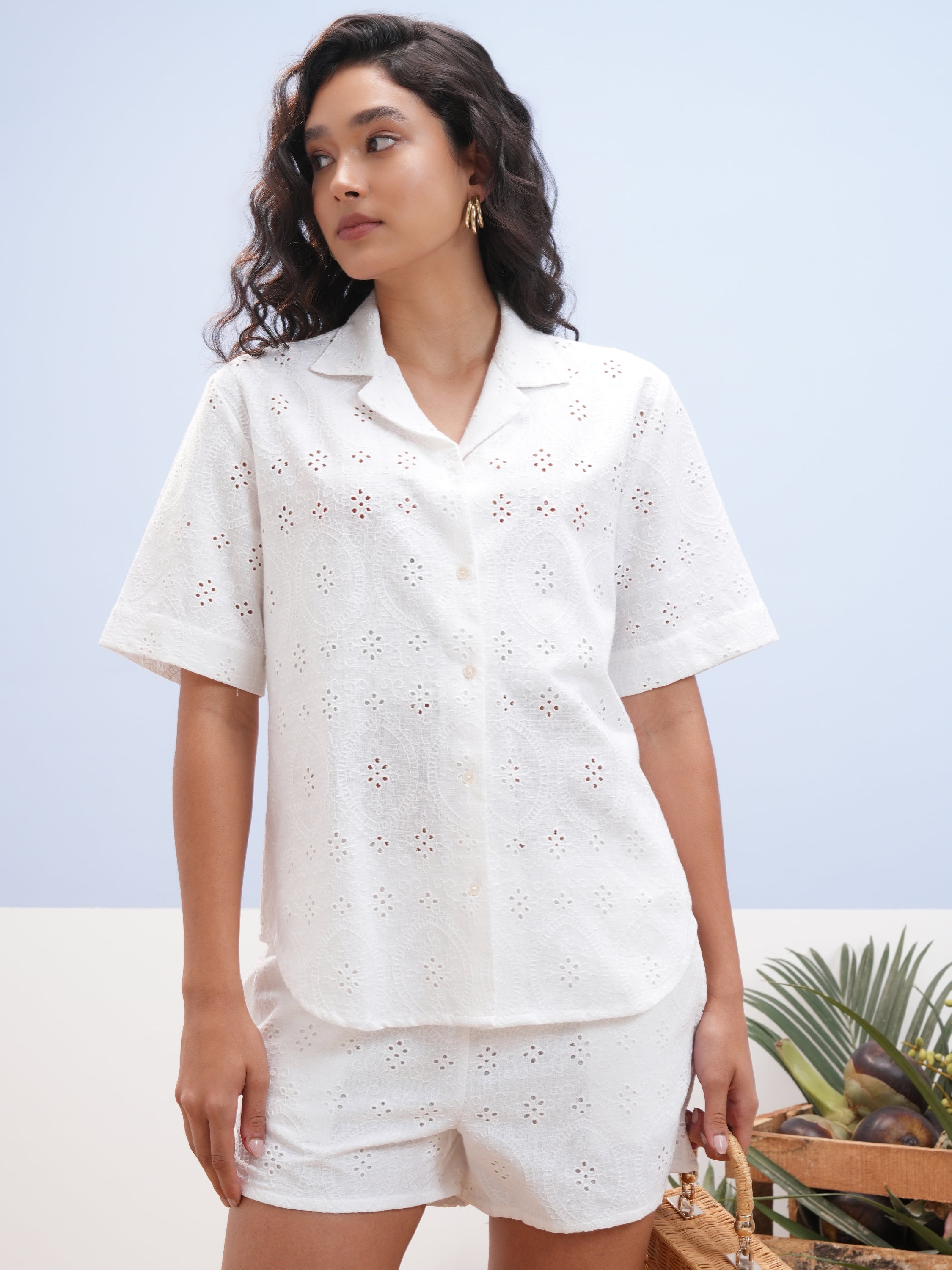 Vara By Vishudh Women White Shirt With Short - White - Image 1
