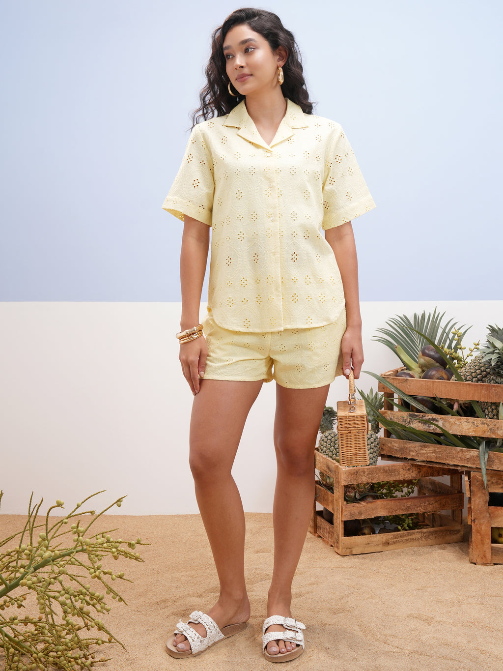 Vara By Vishudh Women Yellow Shirt With Short - Yellow - Image 2
