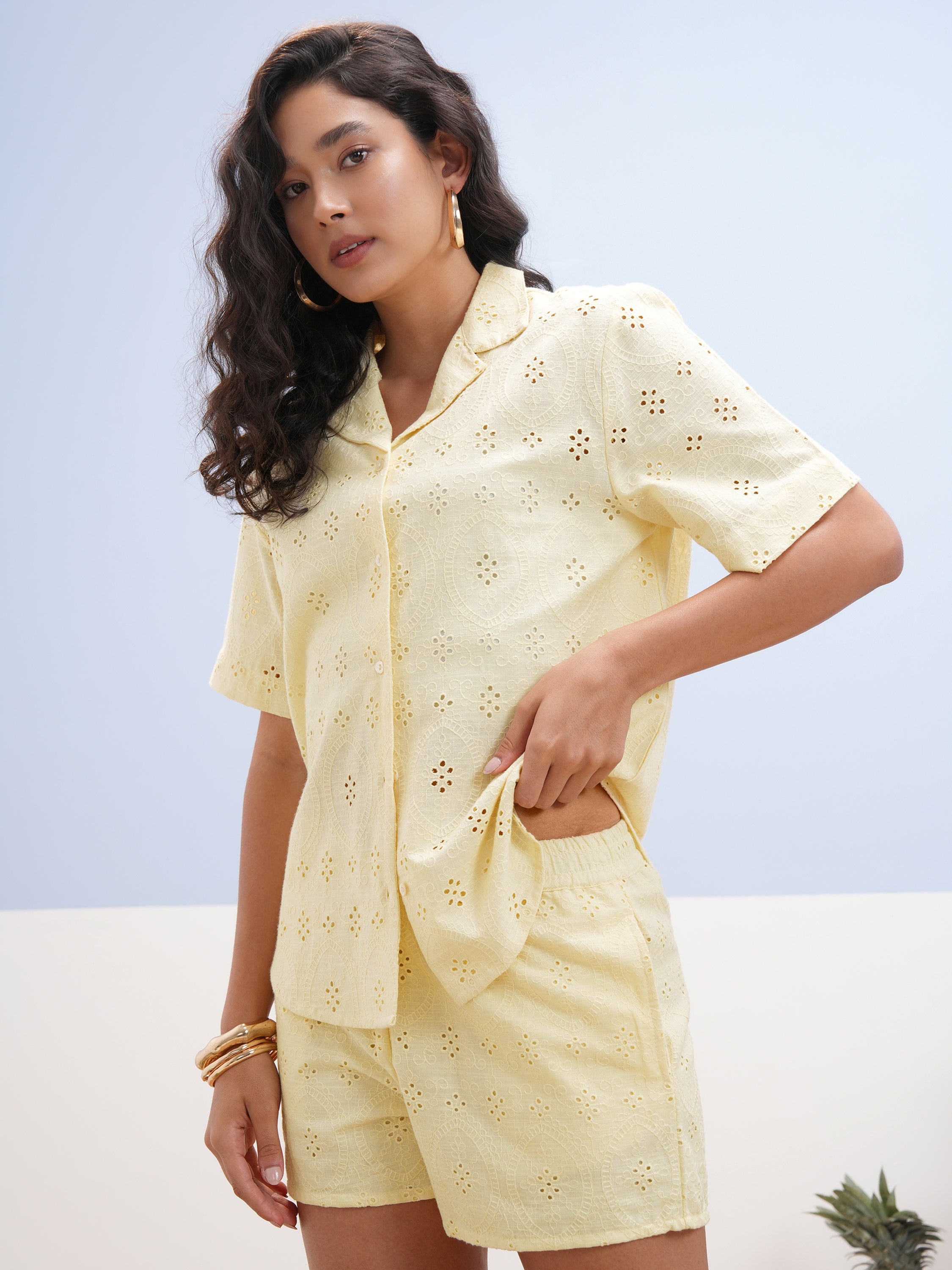 Vara By Vishudh Women Yellow Shirt With Short - Yellow - Image 4