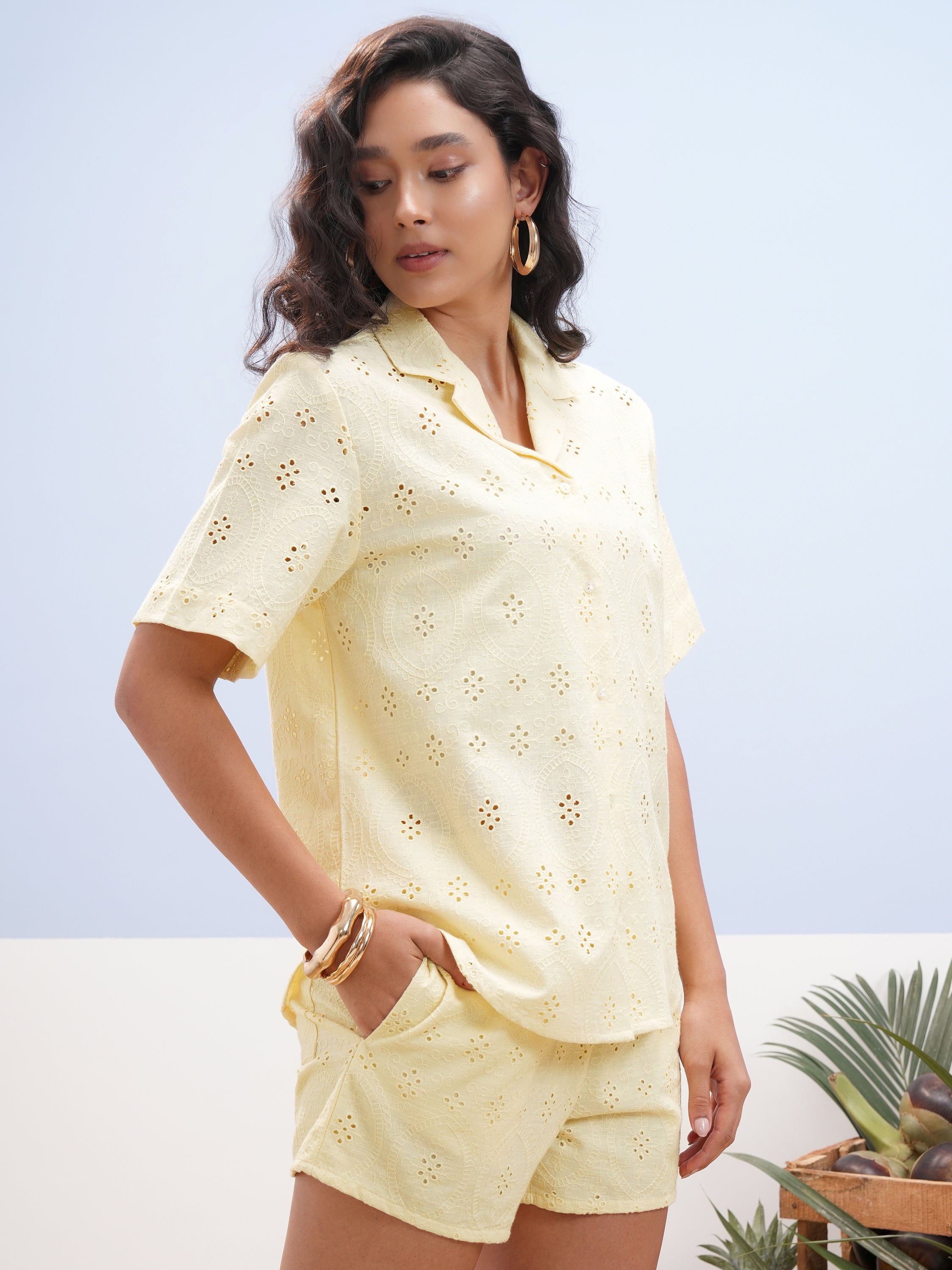 Vara By Vishudh Women Yellow Shirt With Short - Yellow - Image 6