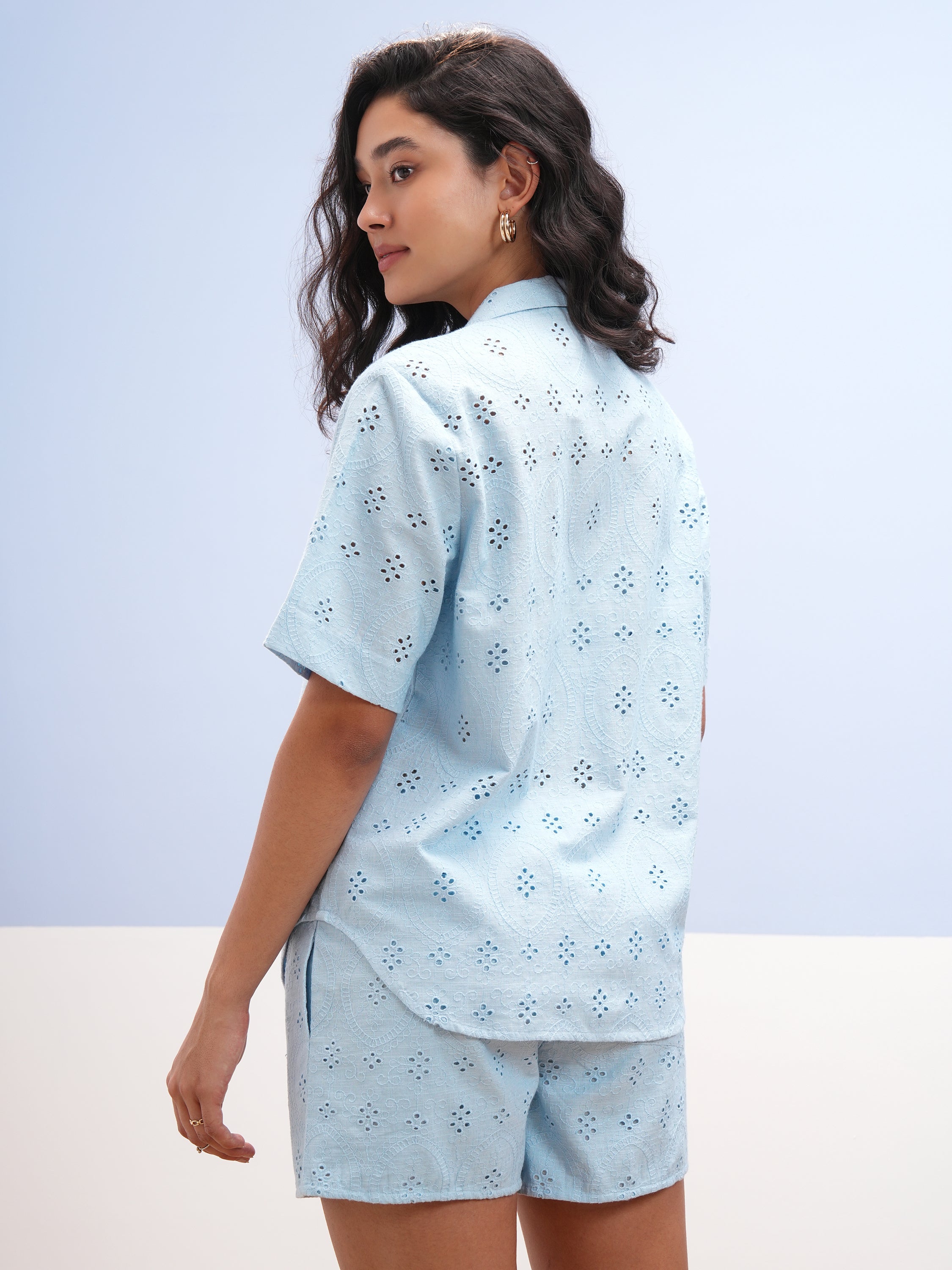 Vara By Vishudh Women Blue Shirt With Short - Blue - Image 3