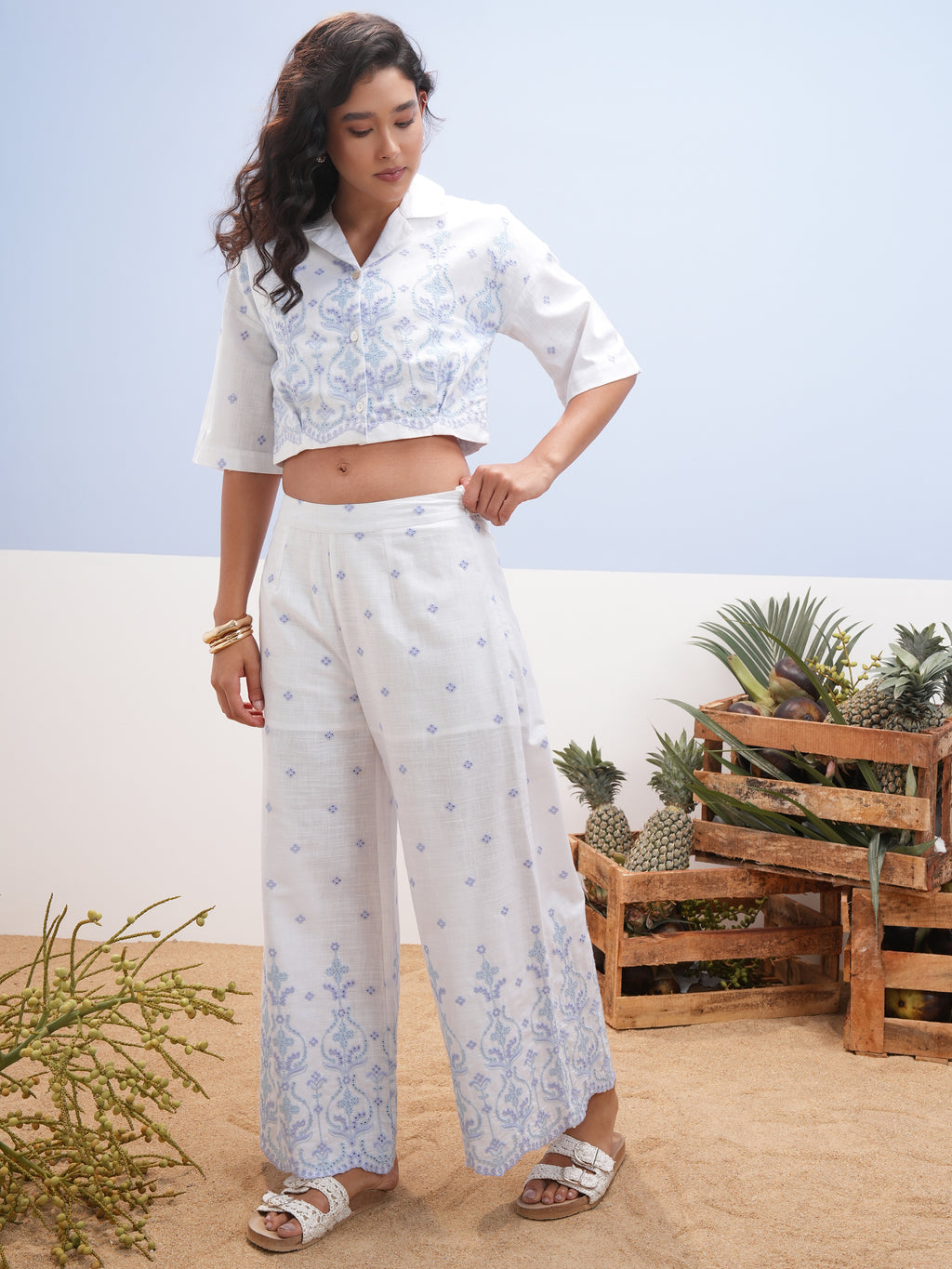 Vara By Vishudh Women White Shirt With Palazzos - White - Image 1