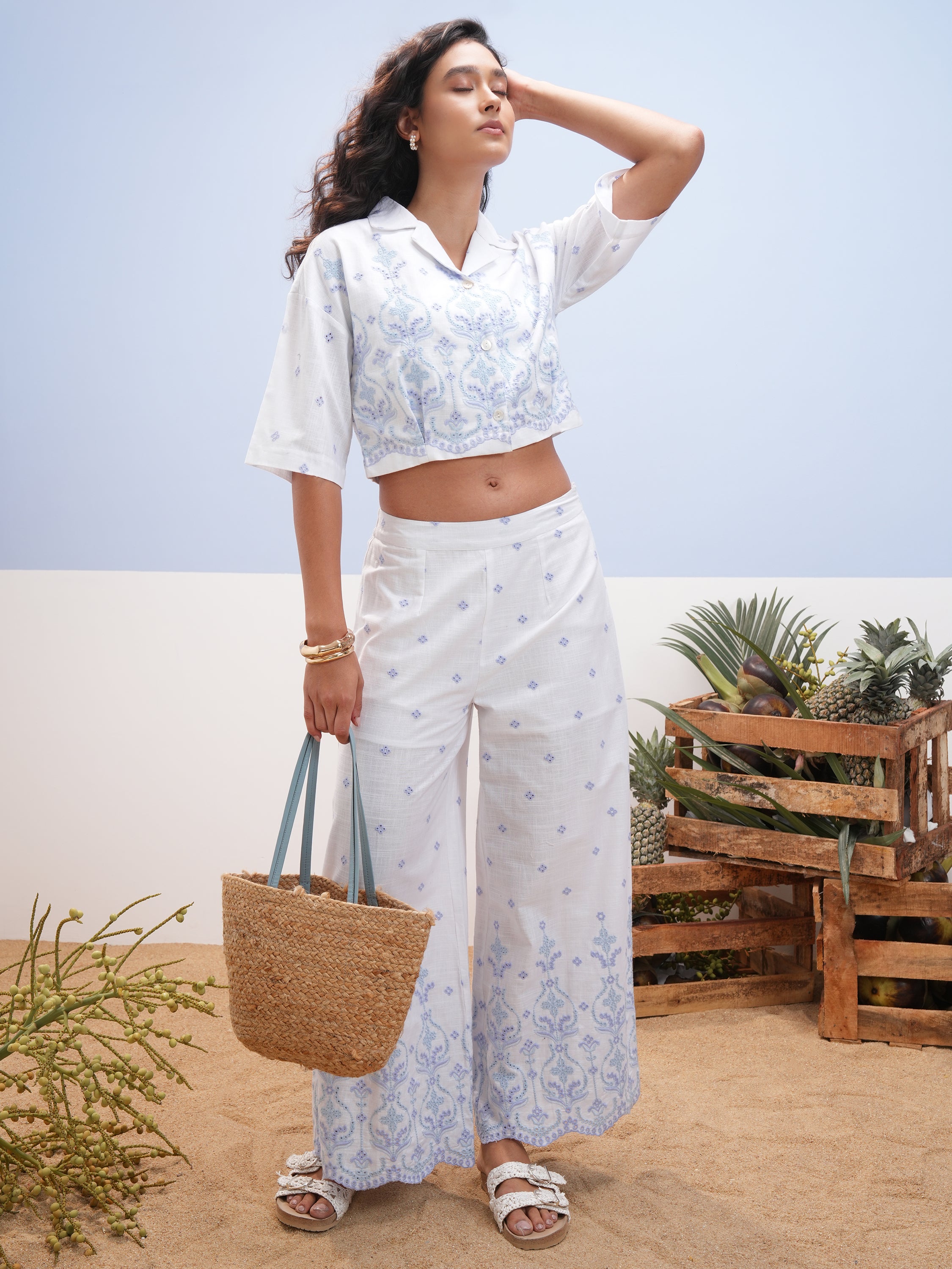 Vara By Vishudh Women White Shirt With Palazzos - White - Image 2