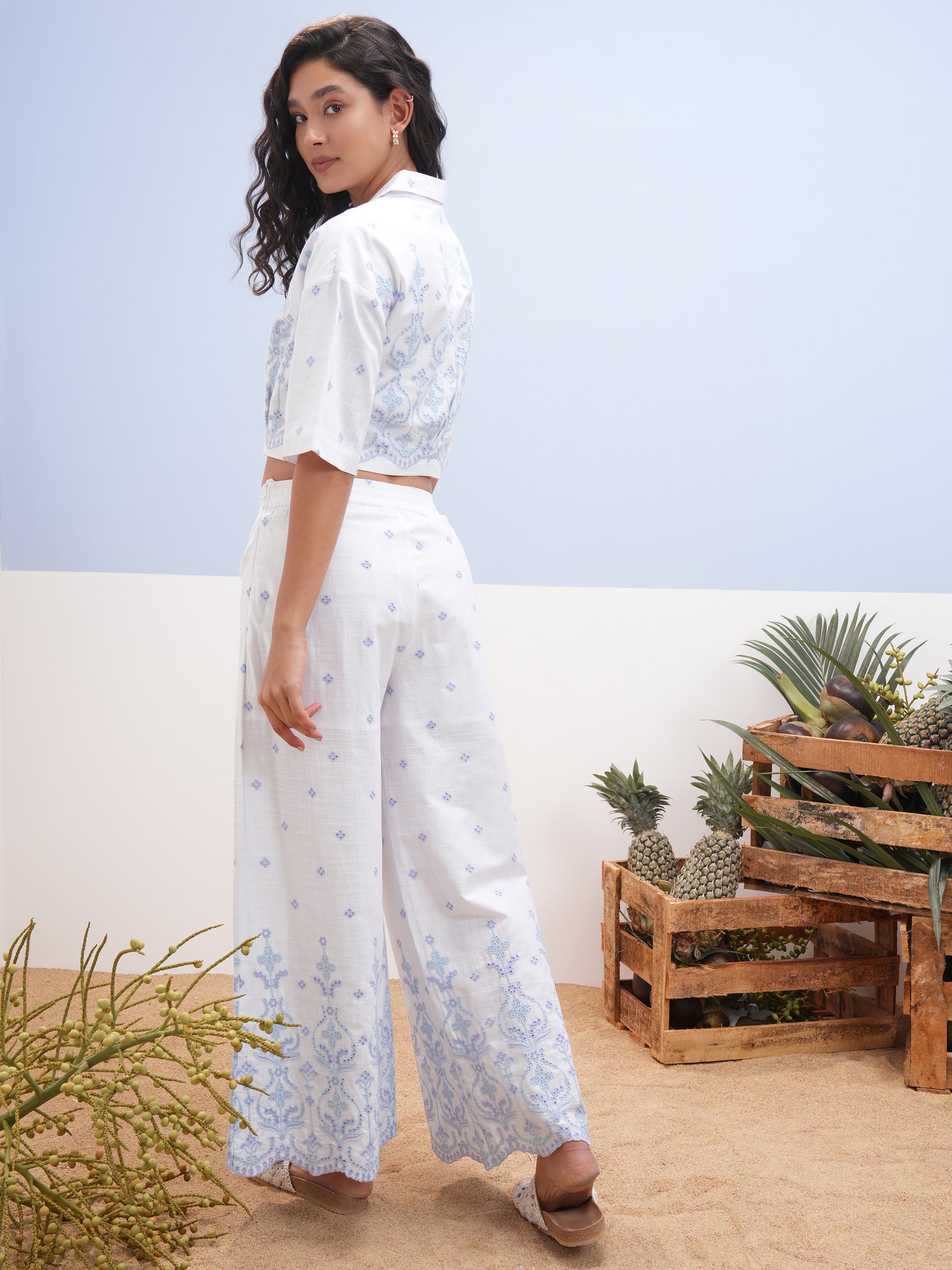 Vara By Vishudh Women White Shirt With Palazzos - White - Image 3