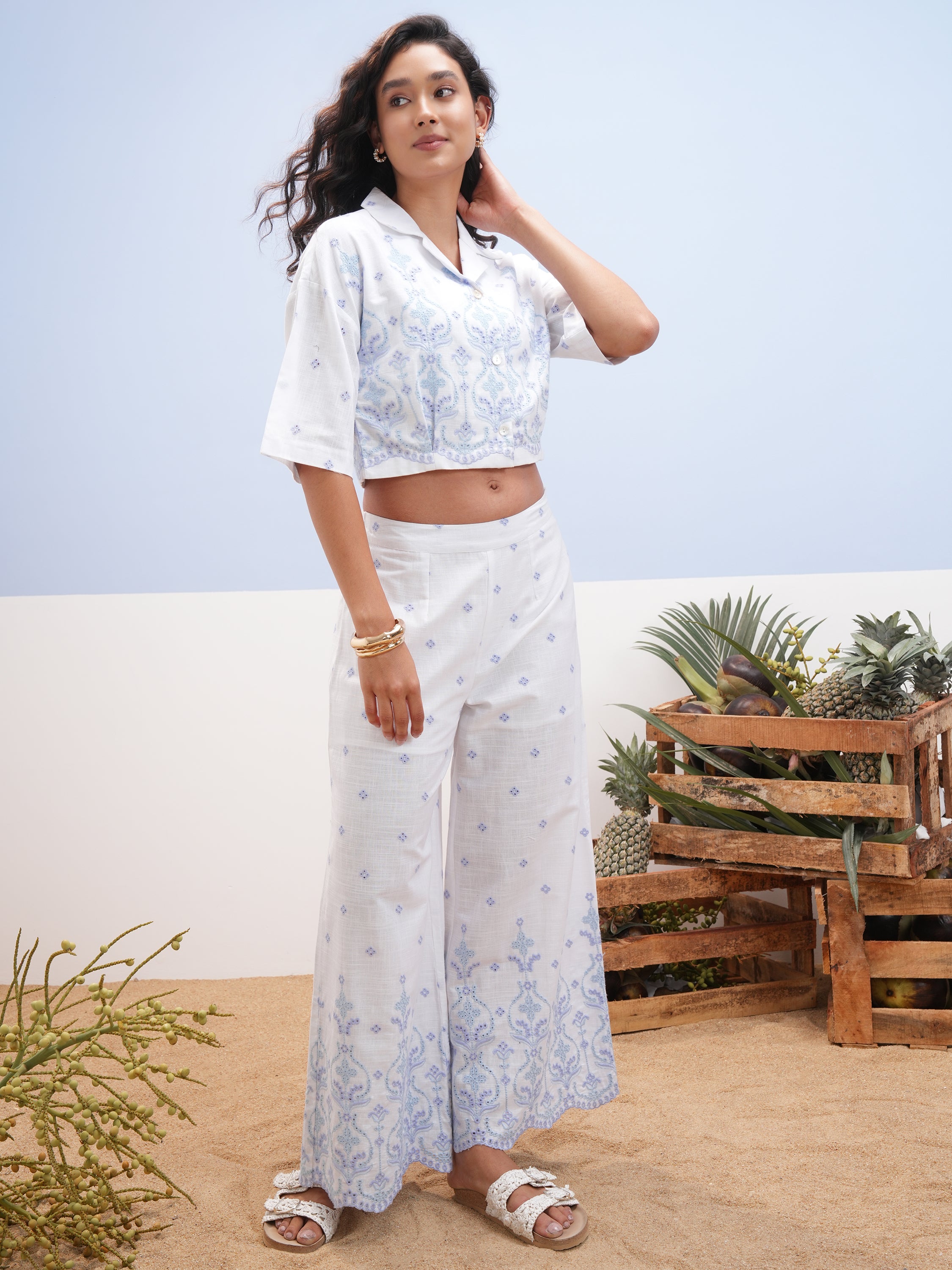 Vara By Vishudh Women White Shirt With Palazzos - White - Image 4