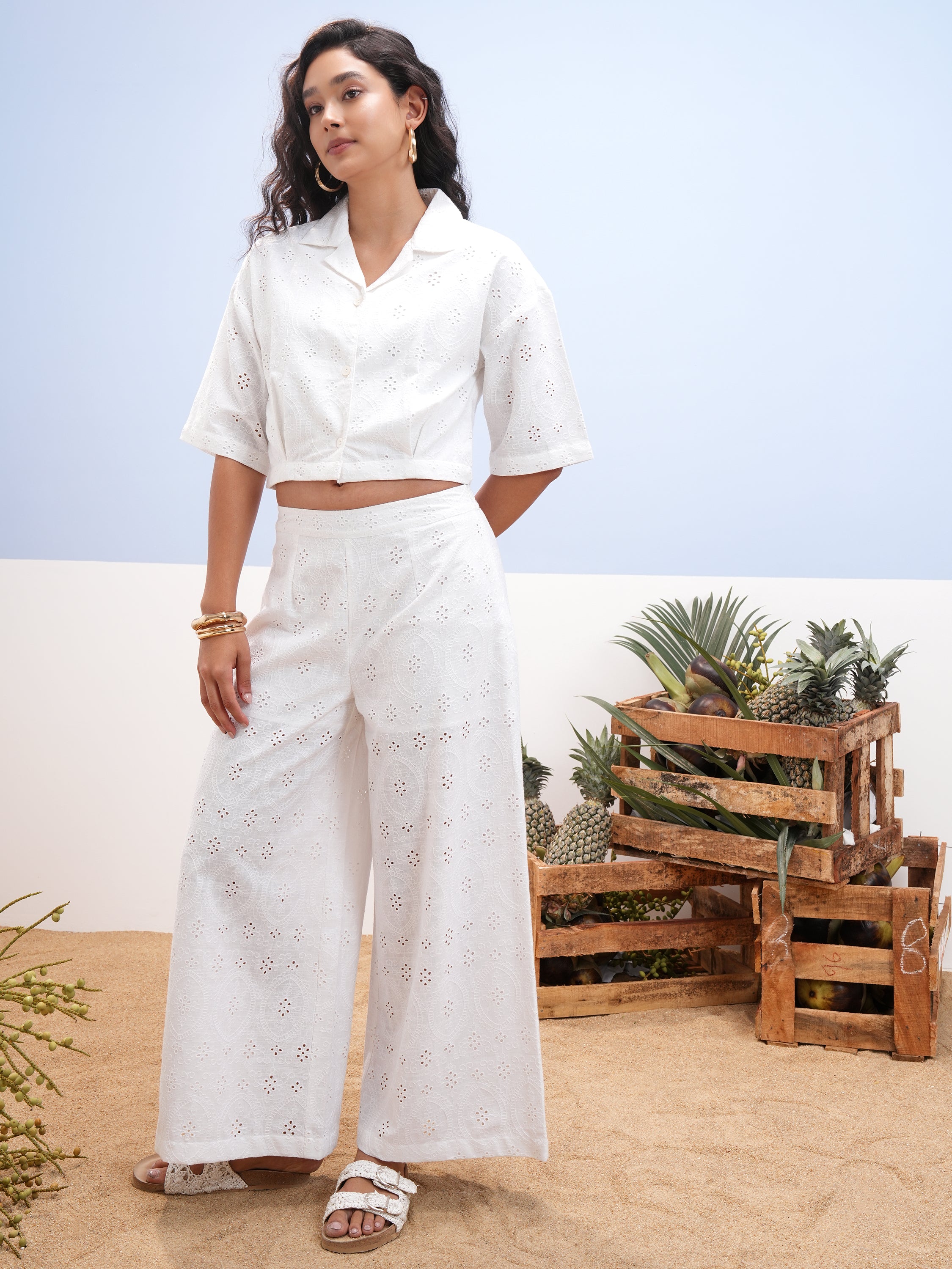Vara By Vishudh Women White Shirt With Palazzos - White - Image 2