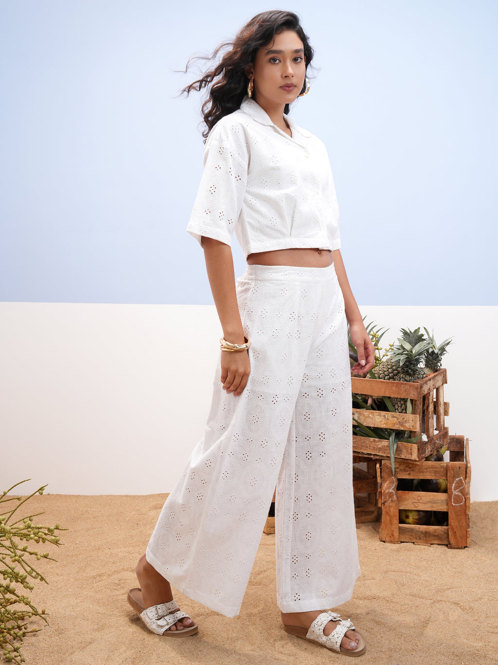 Vara By Vishudh Women White Shirt With Palazzos - White - Image 4