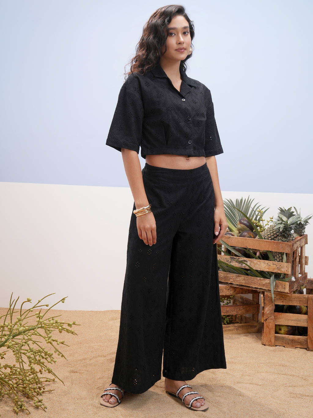 Vara By Vishudh Women Black Shirt With Palazzos - Black - Image 4
