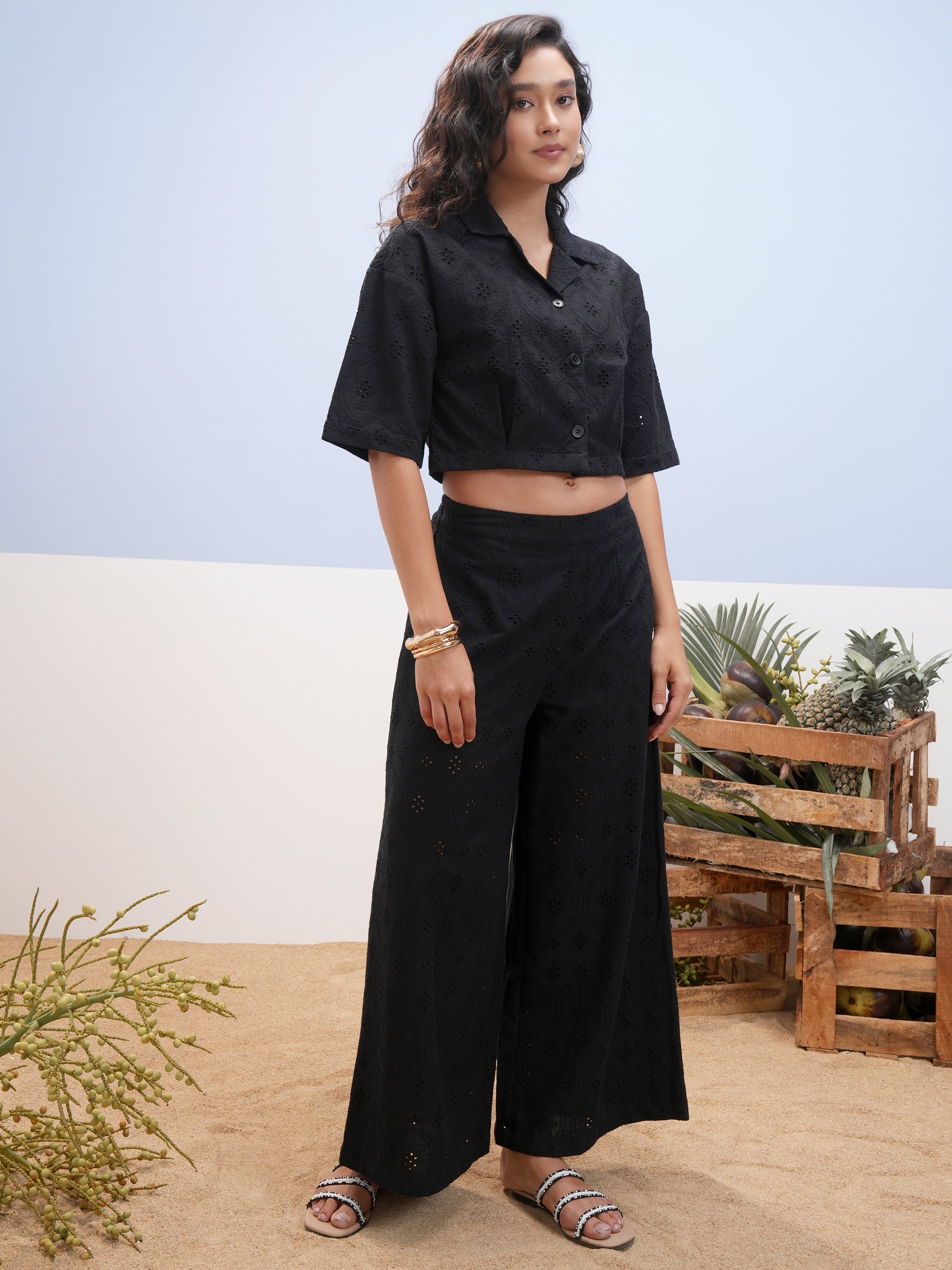 Vara By Vishudh Women Black Shirt With Palazzos - Black - Image 4